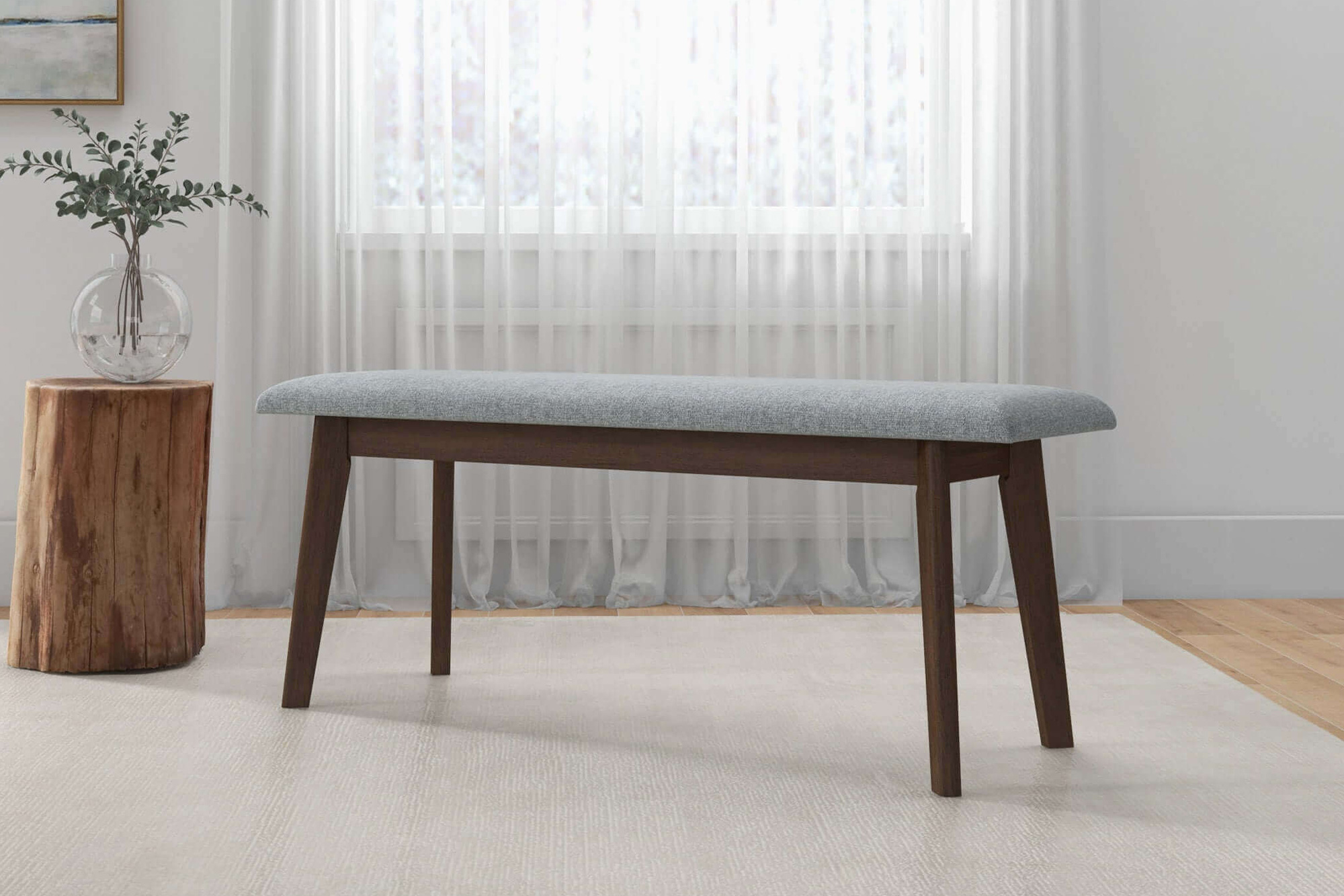 Ashcroft Carlos Fabric Upholstered Solid Wood Bench - Gray, 36"