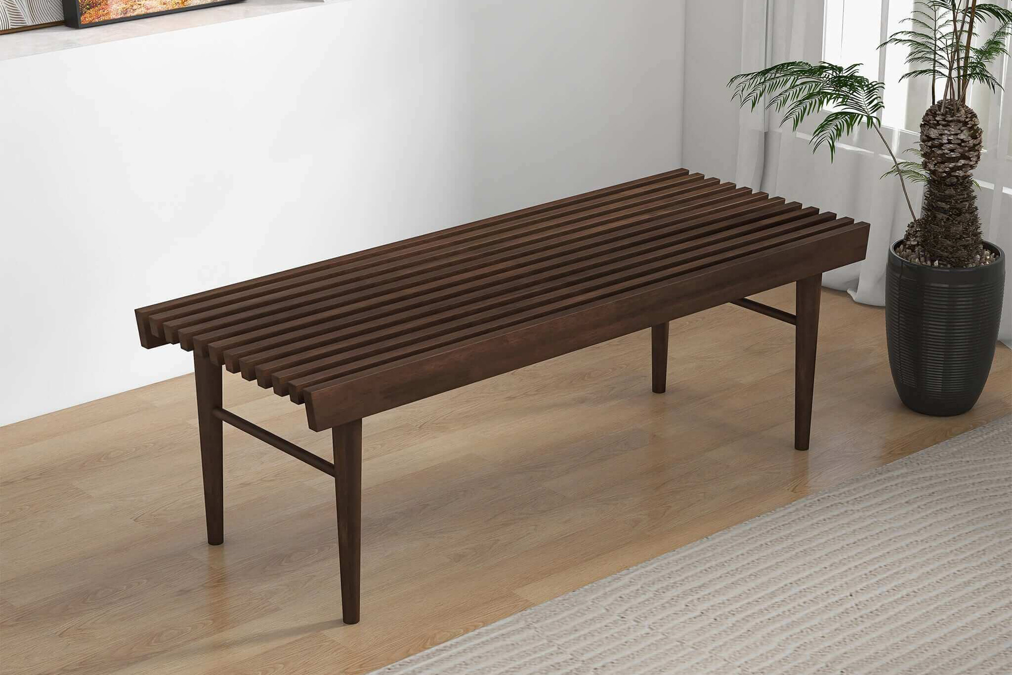 Ashcroft Mia Mid-Century Modern Solid Wood Bench - Brown