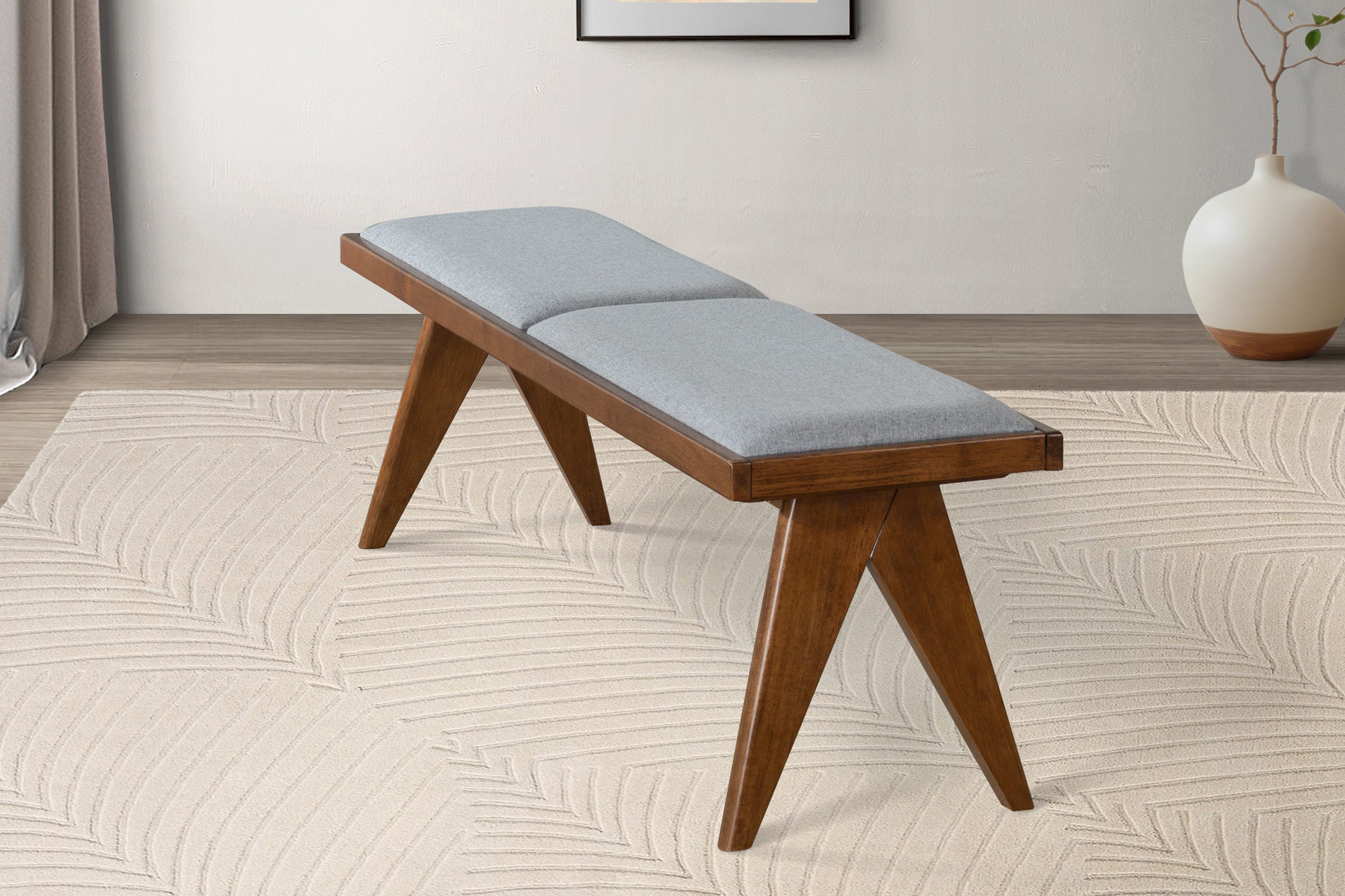 Ashcroft Keira Fabric Bench - Gray