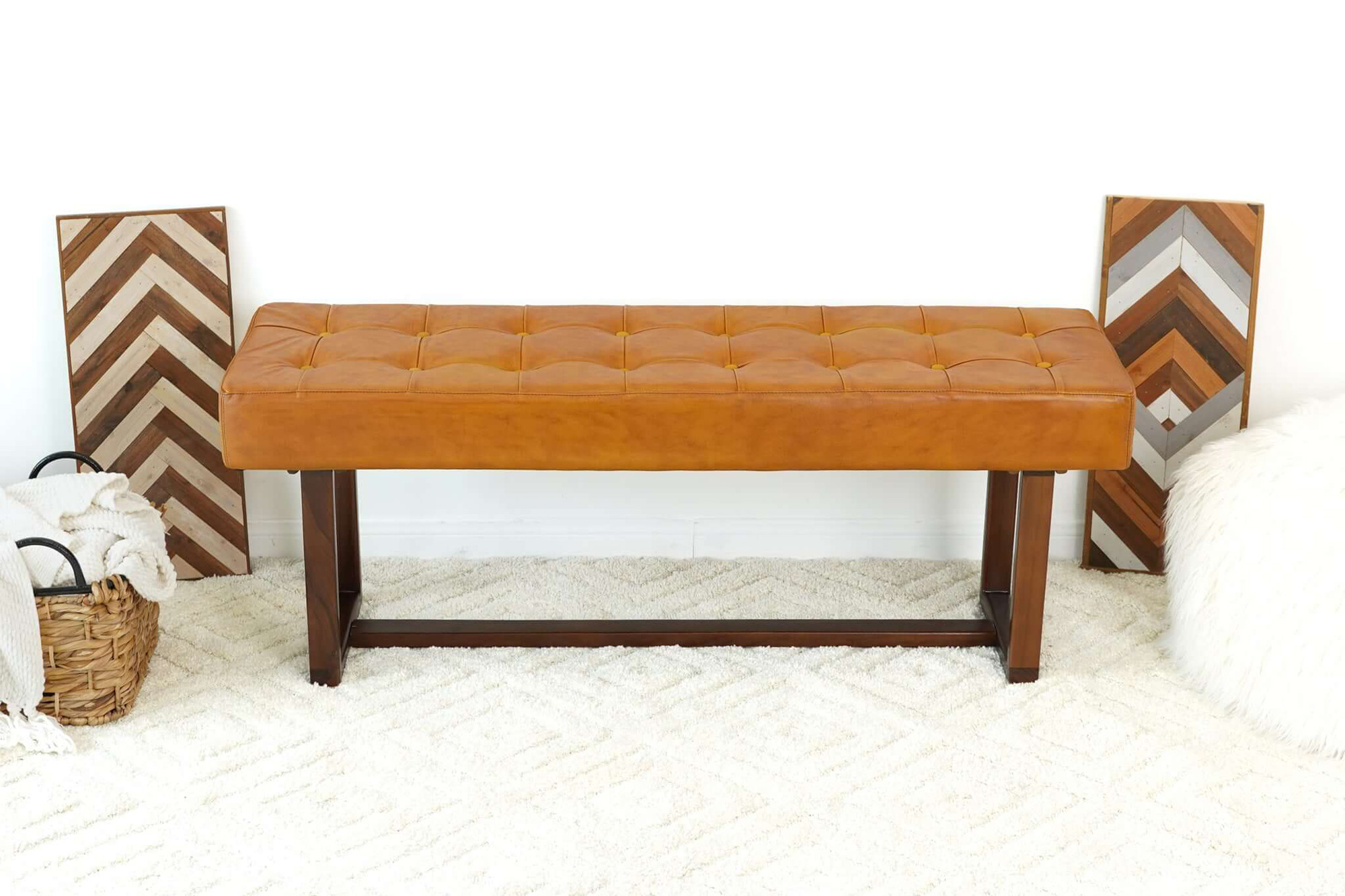 Ashcroft Cameron Leather Bench - Tan