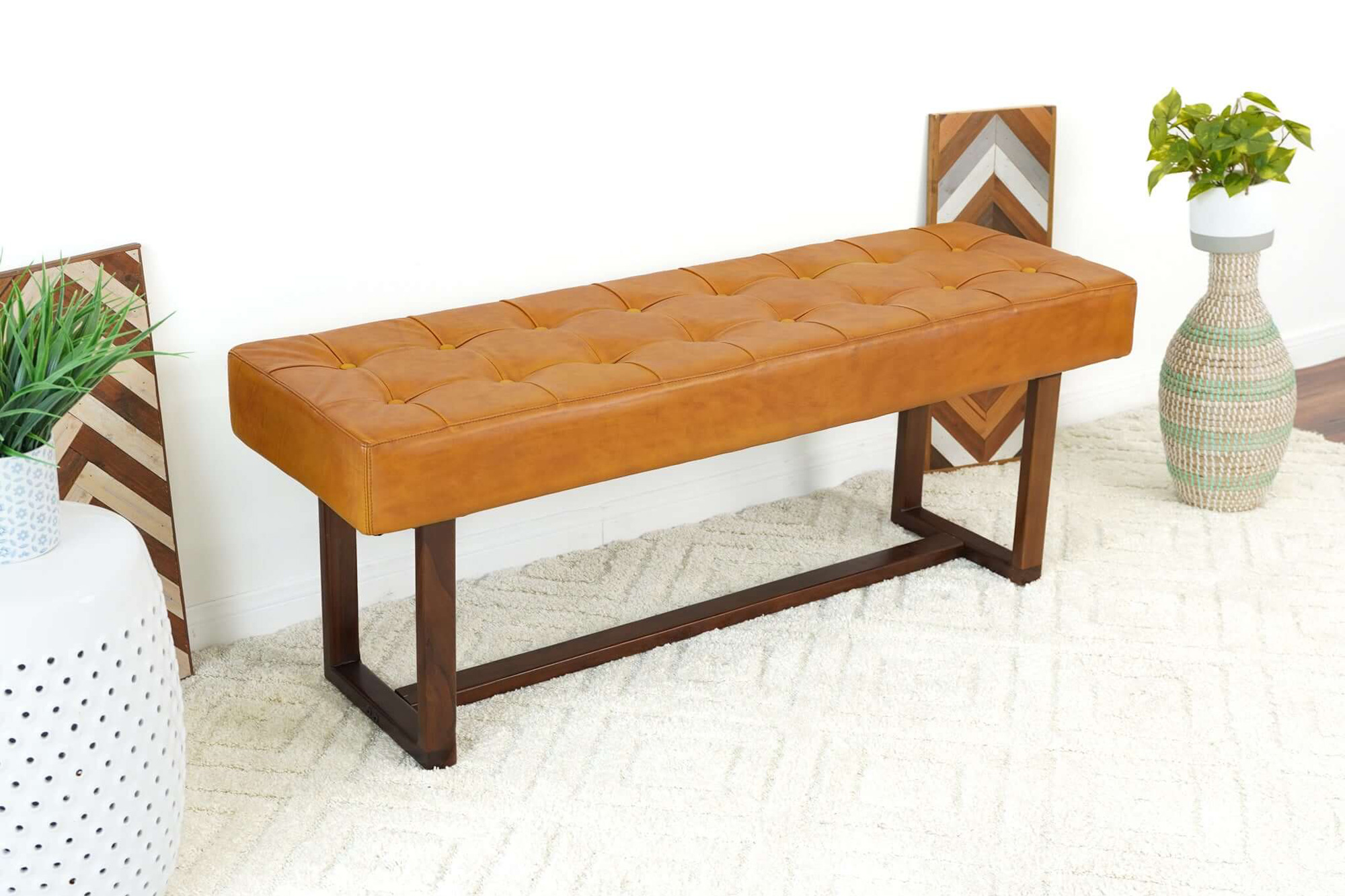 Ashcroft Cameron Leather Bench - Tan