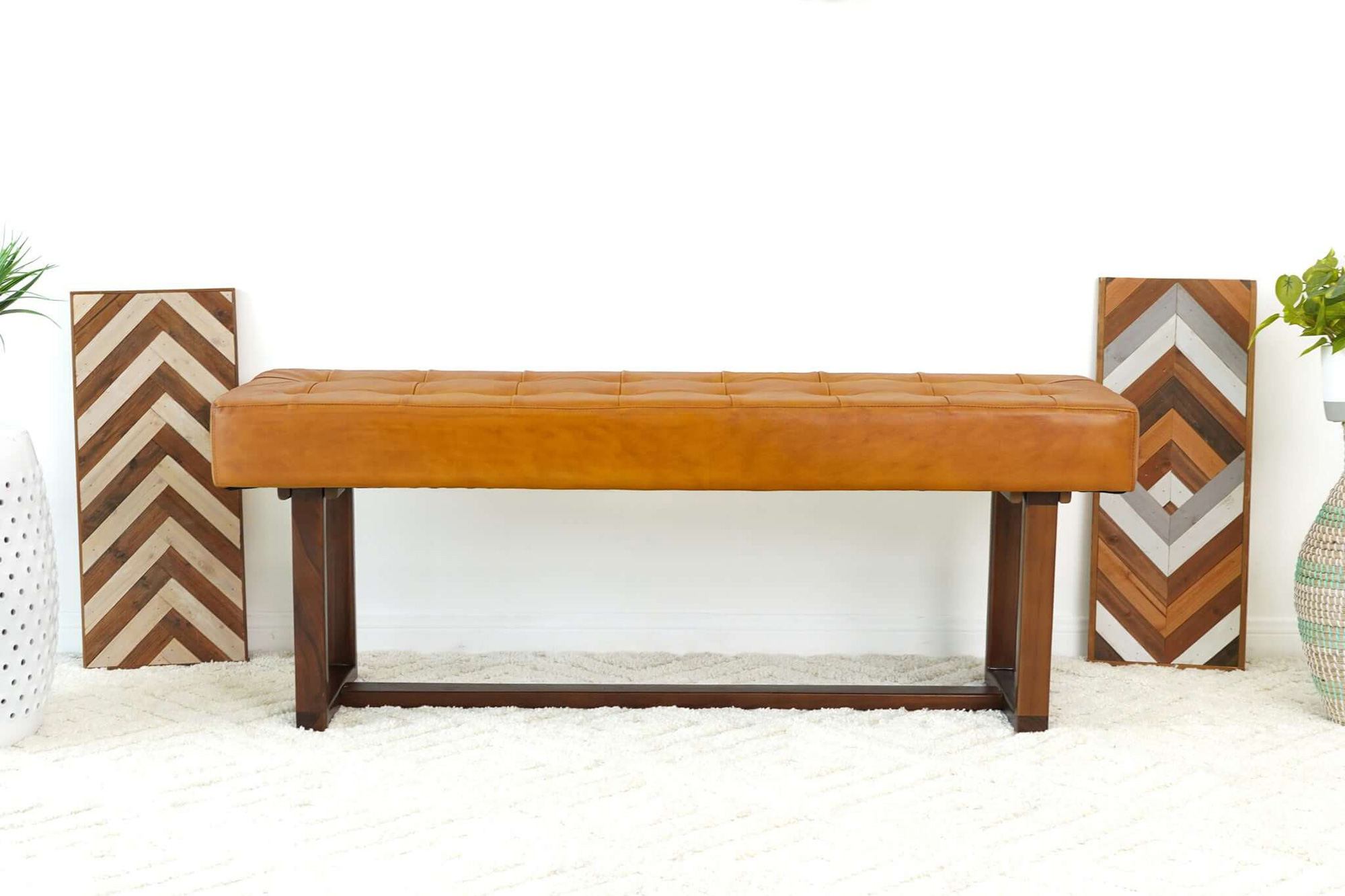 Ashcroft Cameron Leather Bench - Tan