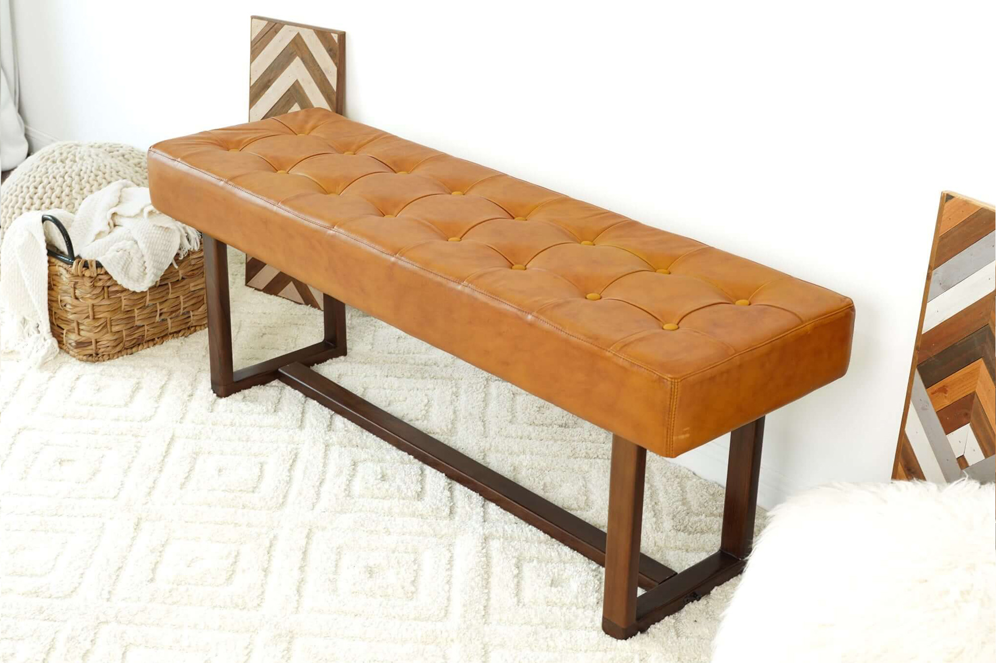 Ashcroft Cameron Leather Bench - Tan