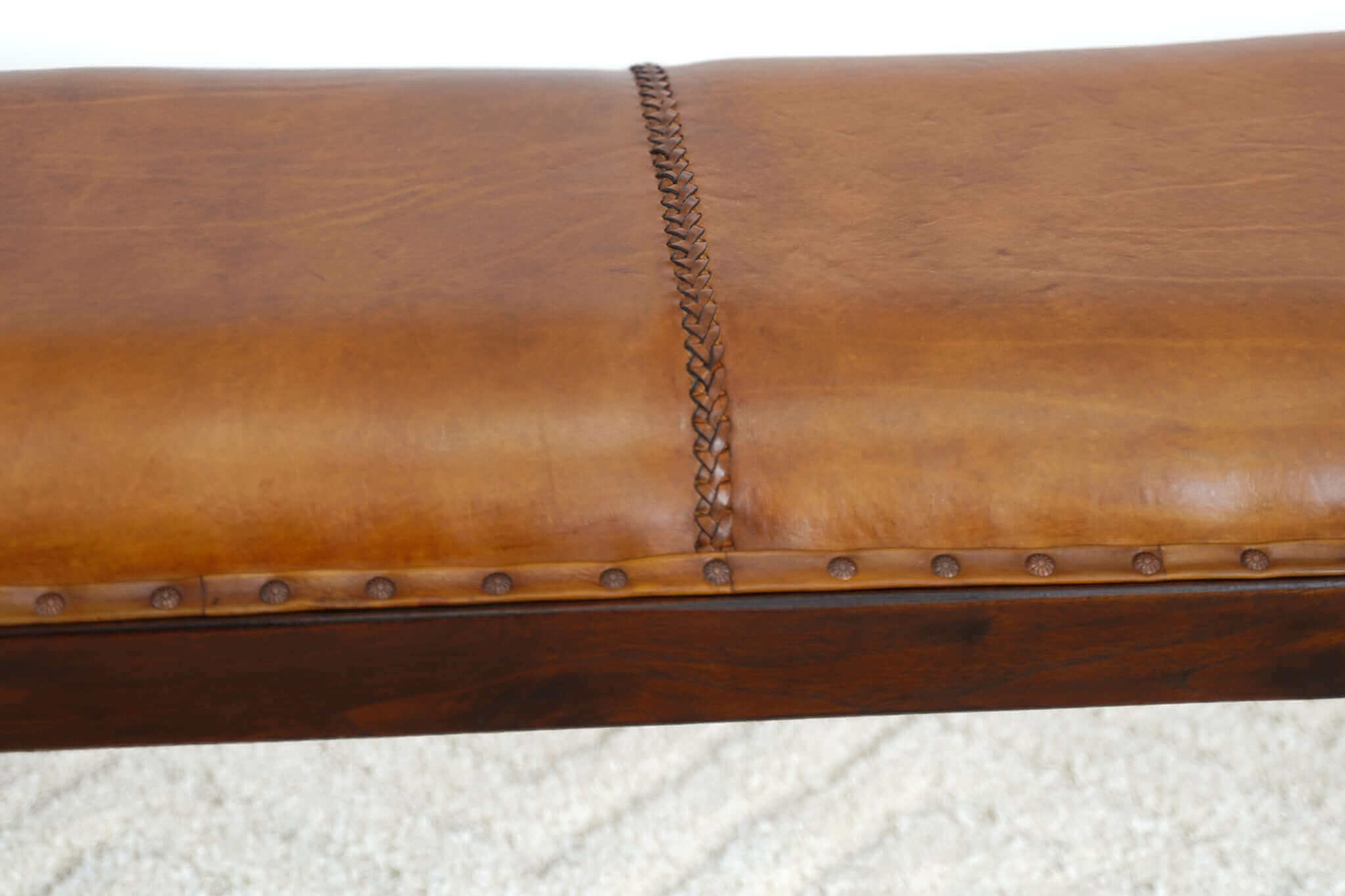 Ashcroft Chad Mid-Century Modern Leather Bench - Tan