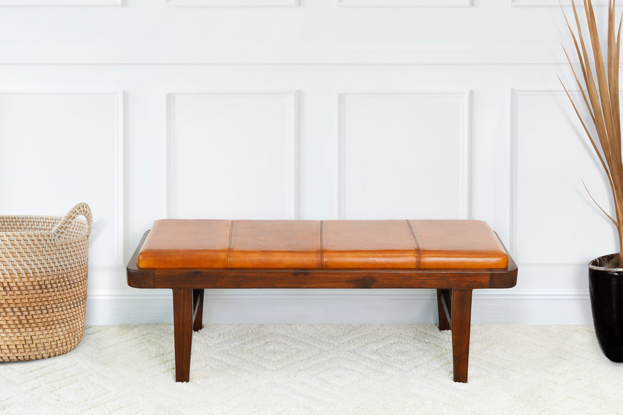 Ashcroft Maddox Leather Bench - Tan