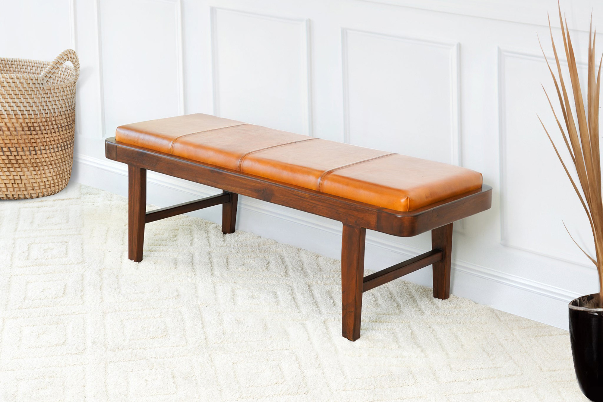 Ashcroft Maddox Leather Bench - Tan