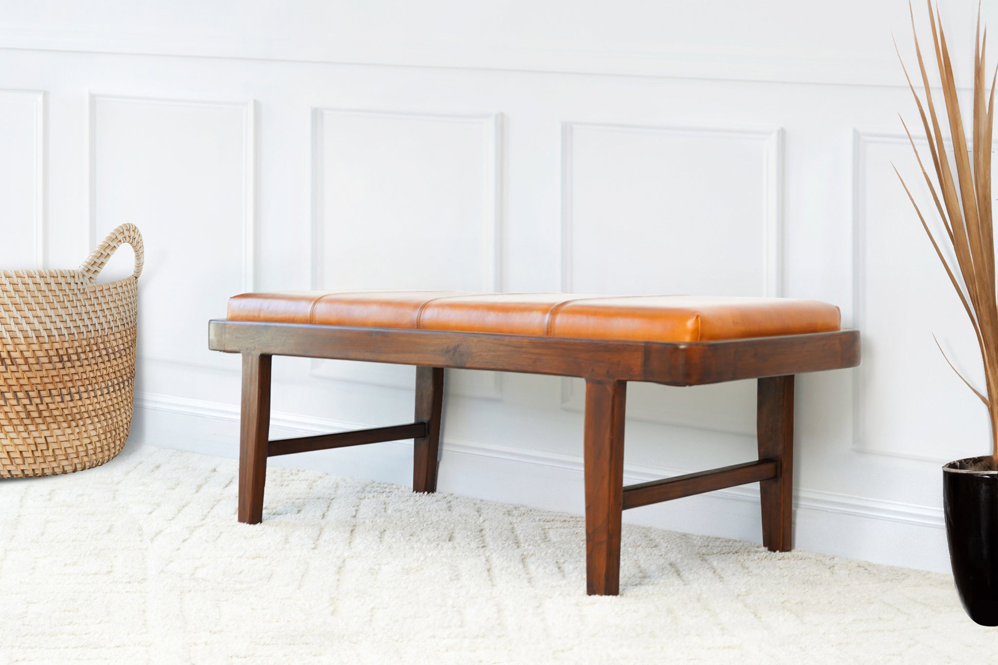 Ashcroft Maddox Leather Bench - Tan