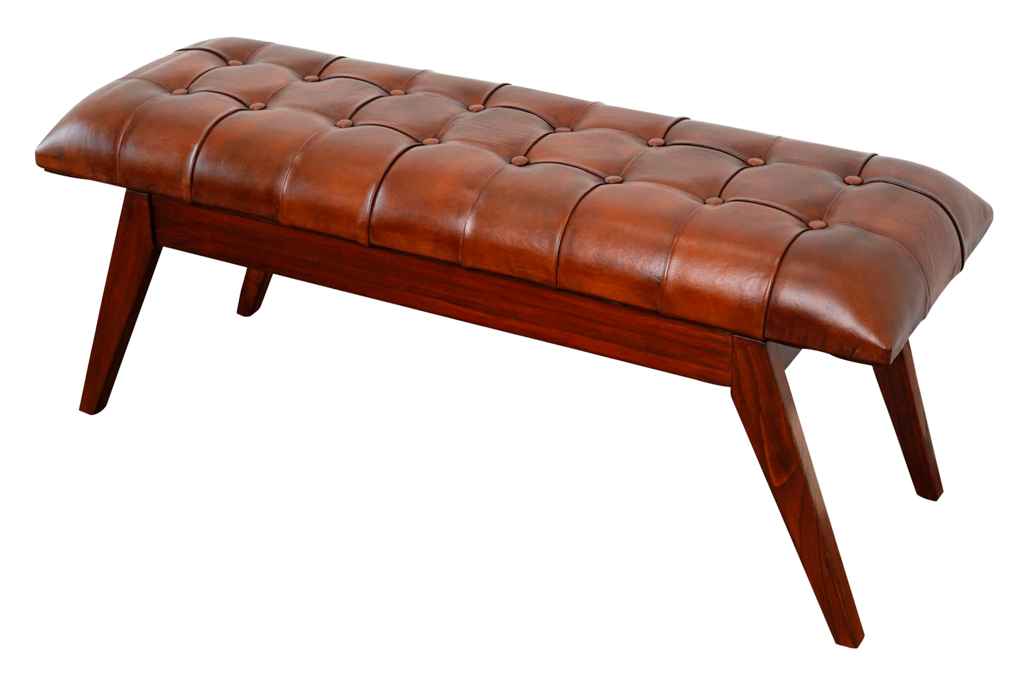 Ashcroft Maja Mid-Century Modern Leather Bench - Tan