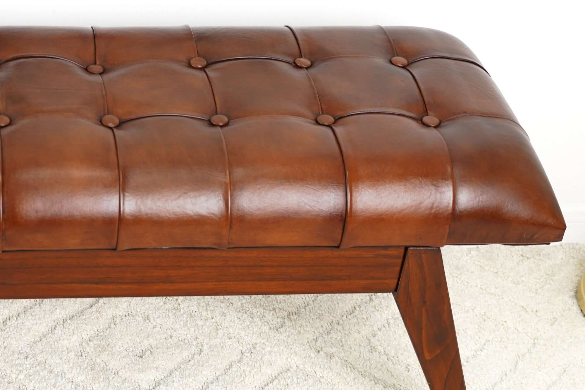 Ashcroft Maja Mid-Century Modern Leather Bench - Tan