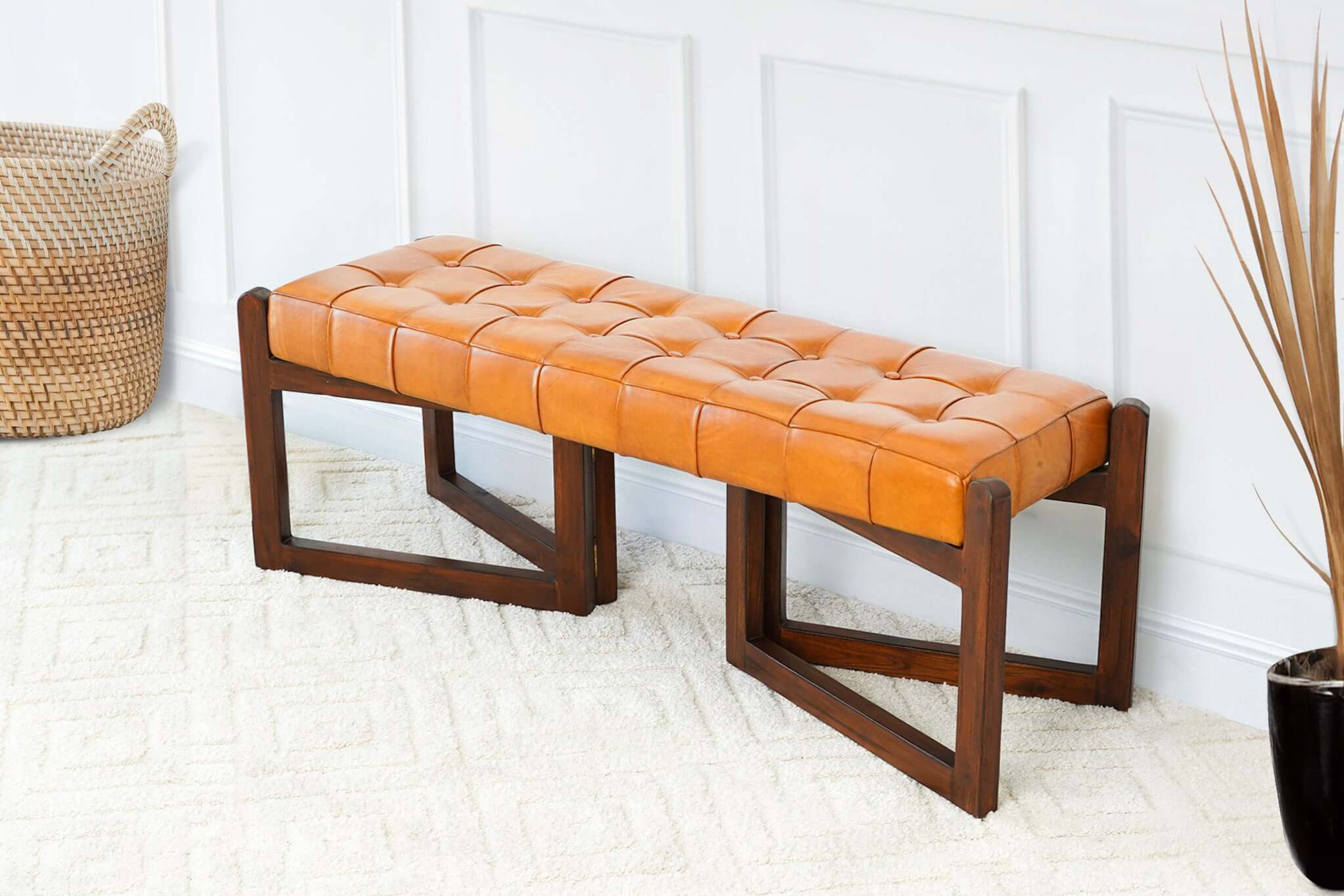 Ashcroft Riley Leather Bench - Tan