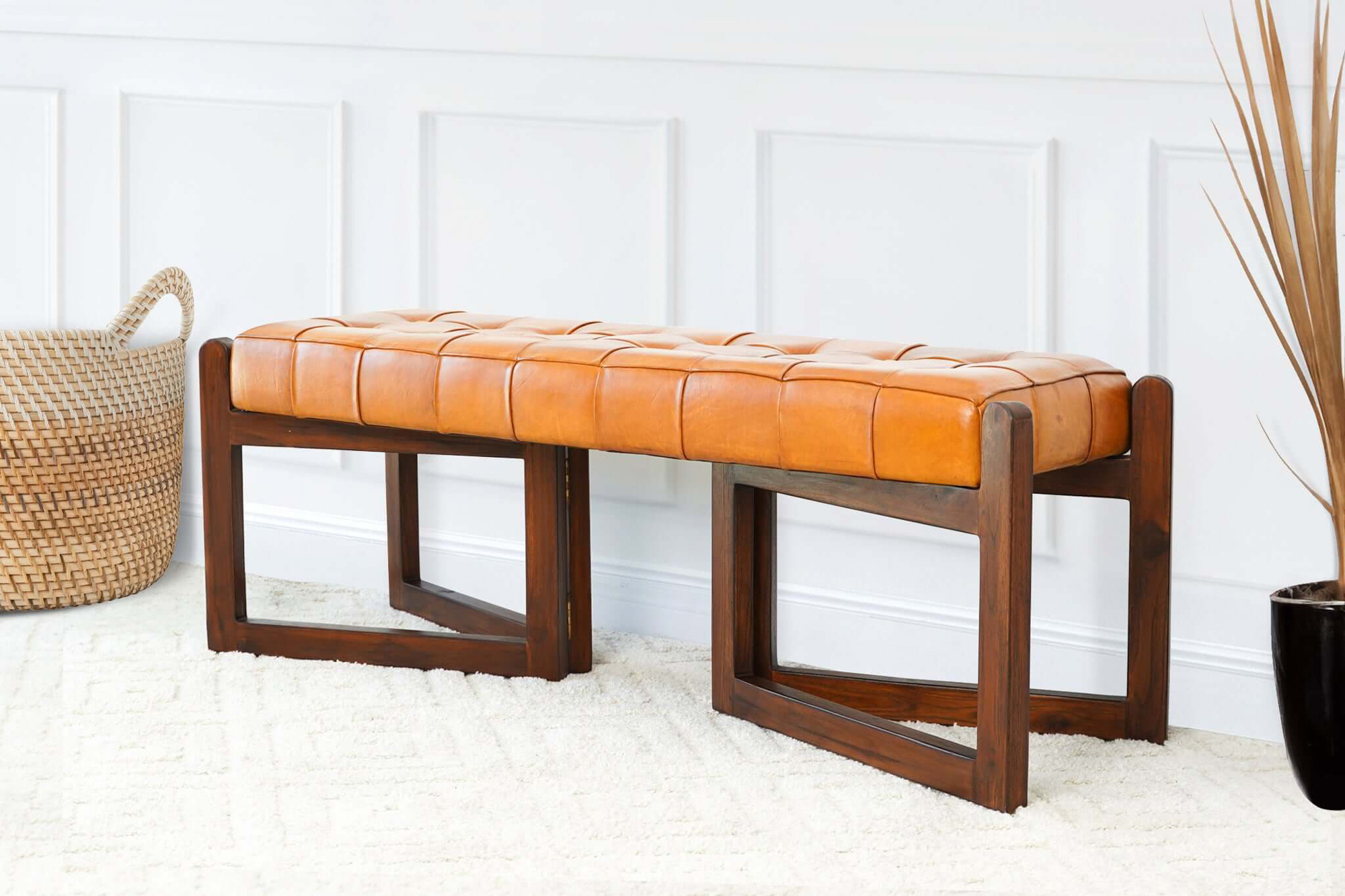 Ashcroft Riley Leather Bench - Tan