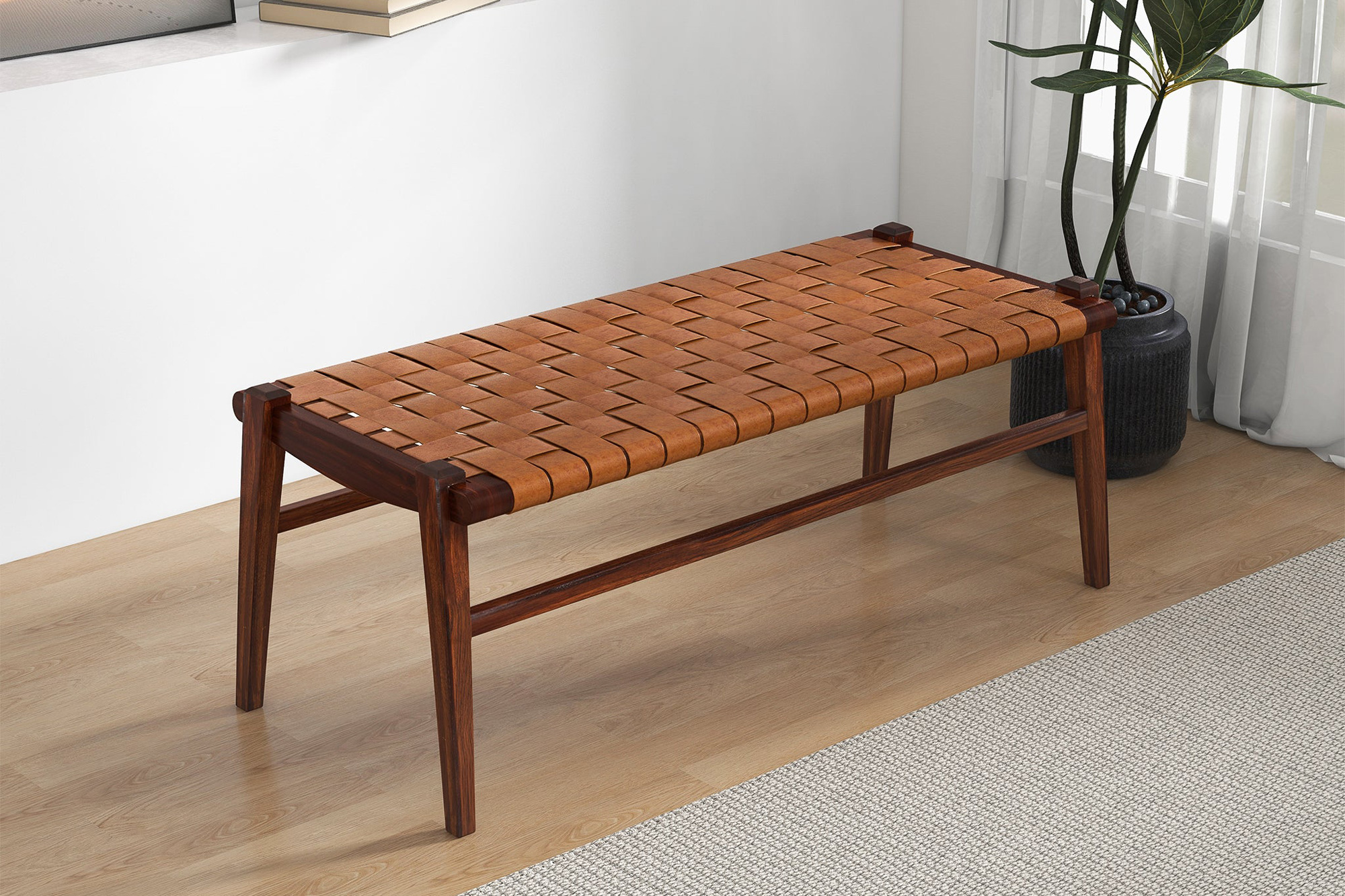 Ashcroft Cody Leather Bench - Tan