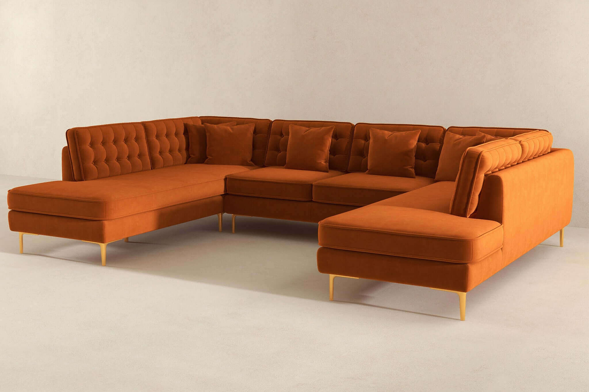 Ashcroft Brooke Velvet U-Shape Corner Sofa - Orange