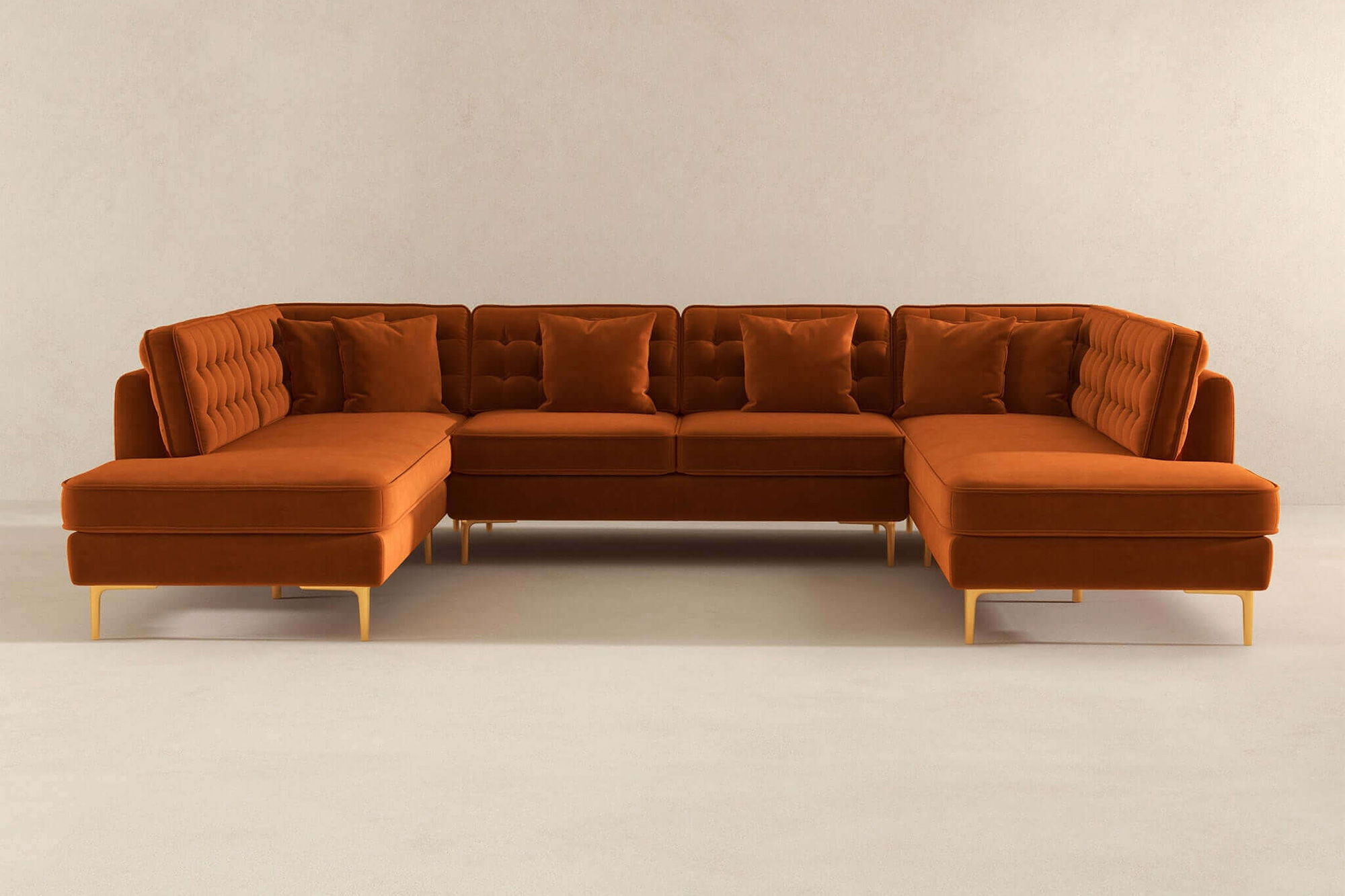 Ashcroft Brooke Velvet U-Shape Corner Sofa - Orange