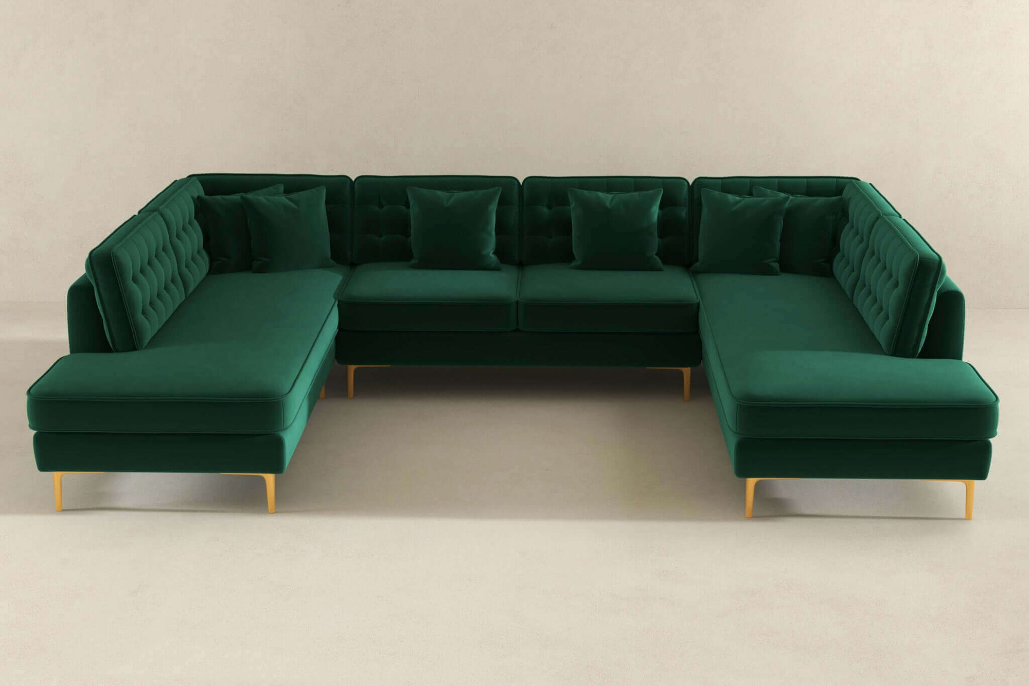 Ashcroft Brooke Velvet U-Shape Corner Sofa - Green