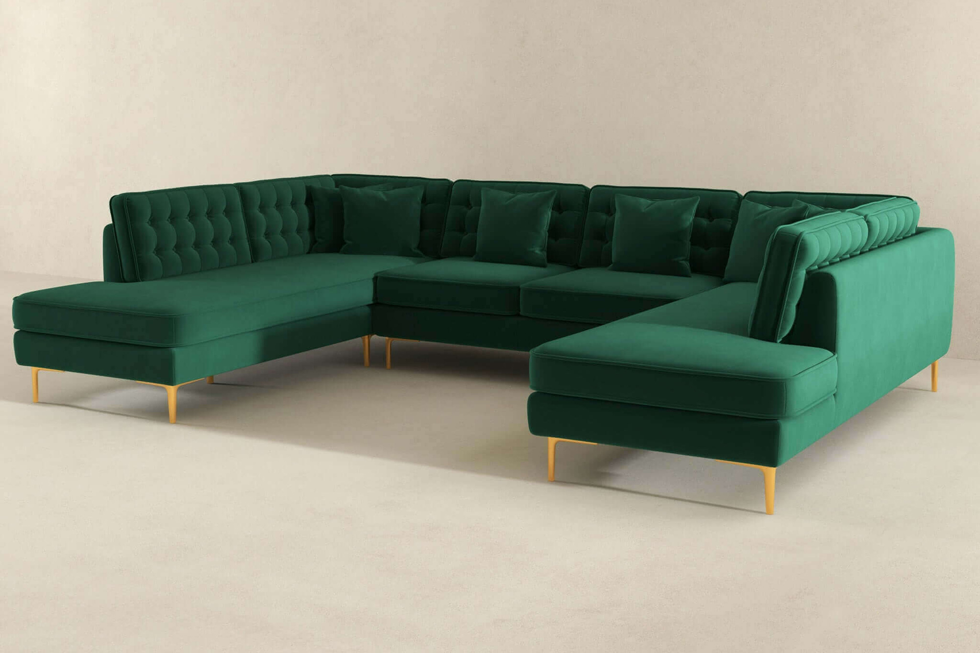 Ashcroft Brooke Velvet U-Shape Corner Sofa - Green