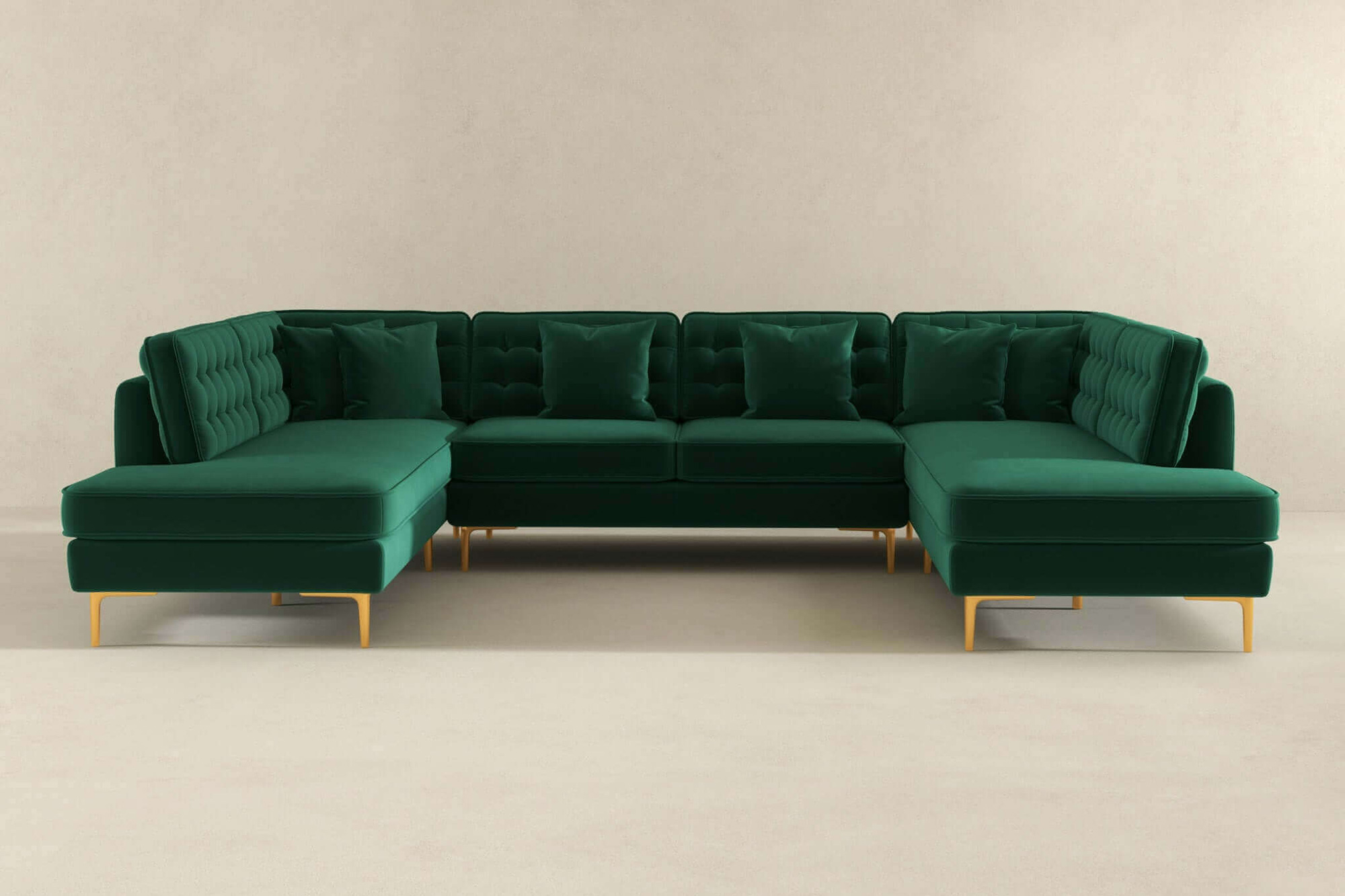 Ashcroft Brooke Velvet U-Shape Corner Sofa - Green