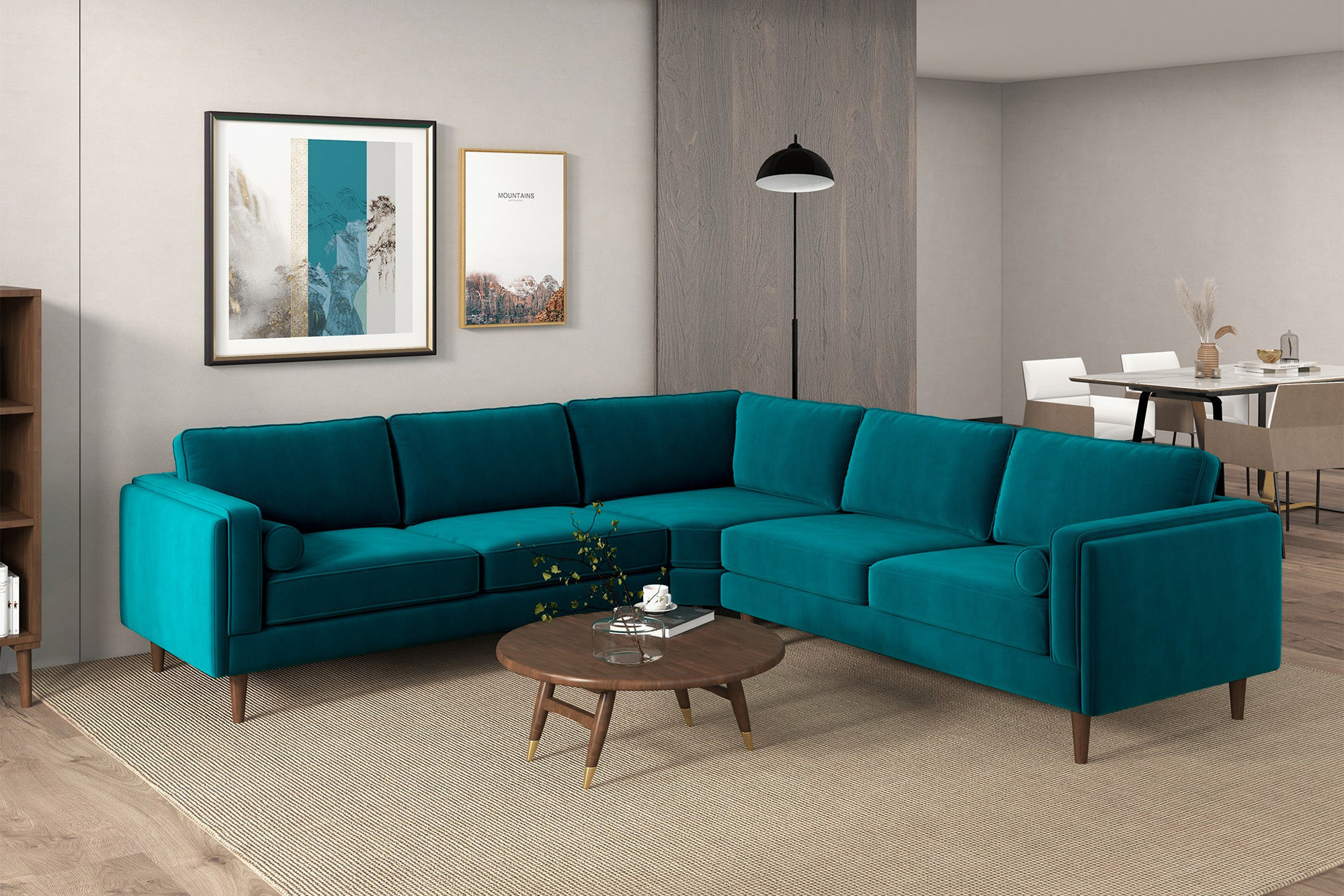 Ashcroft Amber Corner Sectional Sofa - Teal