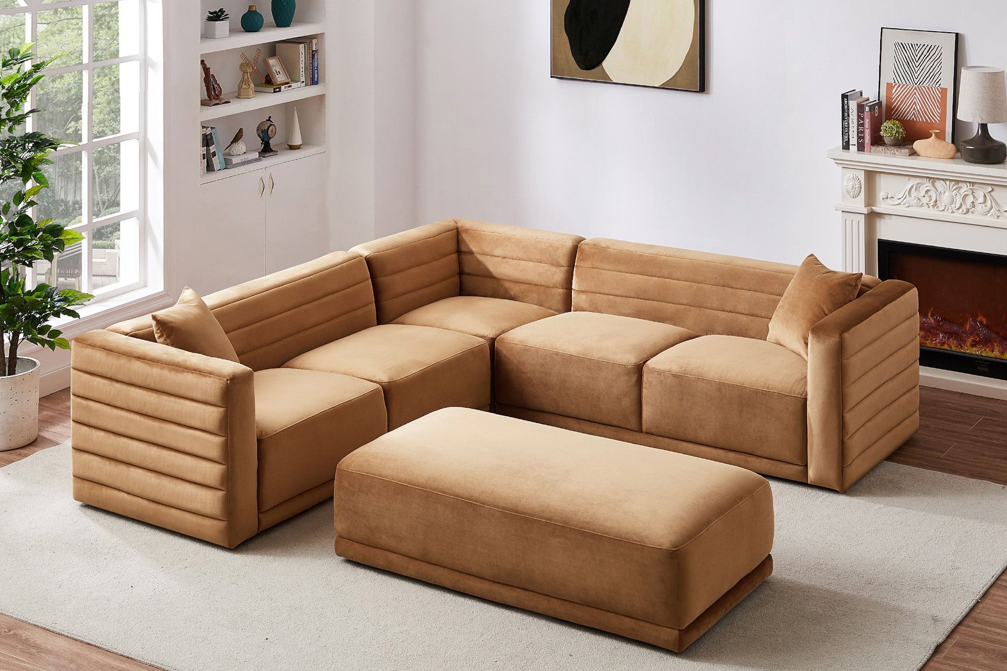 Ashcroft Solo Modular Corner Sectional Sofa - Cognac