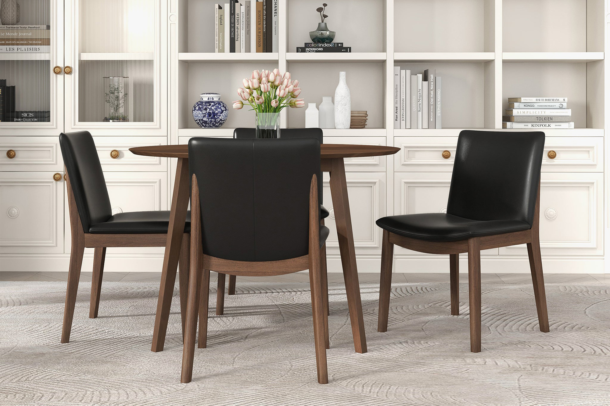 Ashcroft Laura PU Upholstered Solid Wood Dining Chair (Set Of 2) - Black