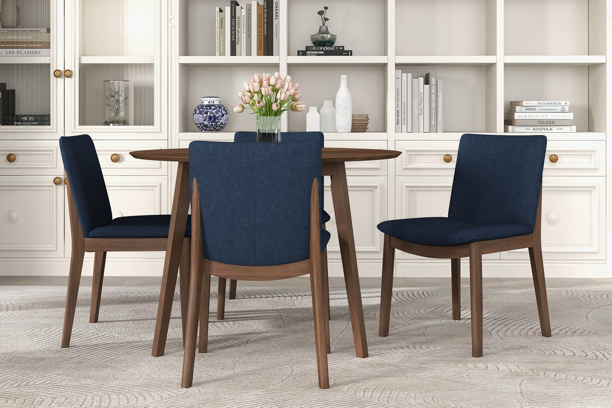 Ashcroft Laura Linen Upholstered Solid Wood Dining Chair (Set Of 2) - Blue