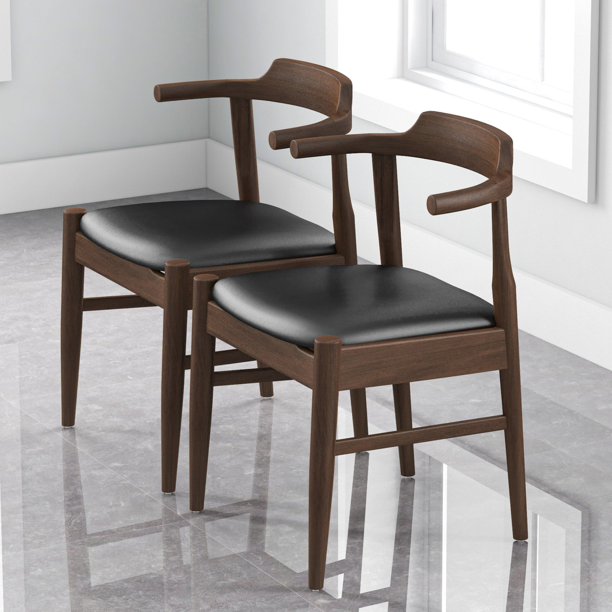 Ashcroft Leon Mid-Century Modern Leather Dining Chair (Set of 2) - Black