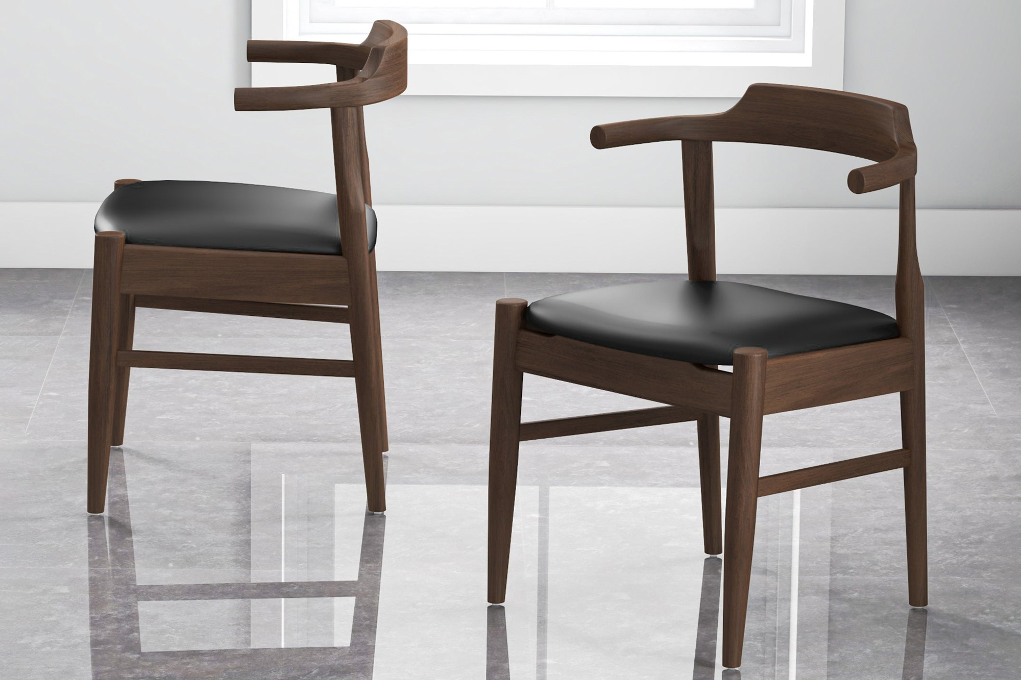 Ashcroft Leon Mid-Century Modern Leather Dining Chair (Set of 2) - Black