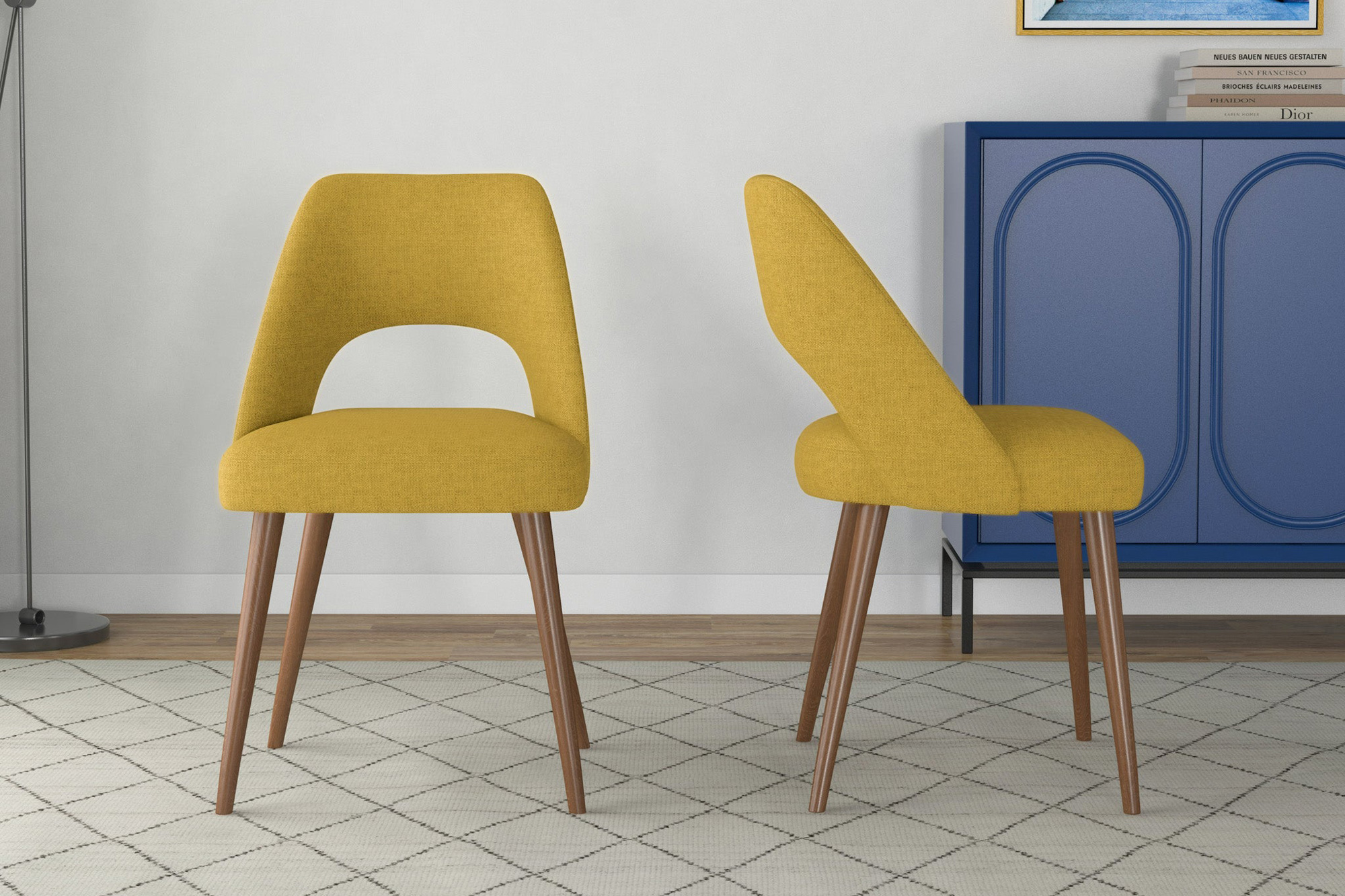 Ashcroft Juliana Mid-Century Modern Fabric Dining Chair (Set Of 2) - Yellow