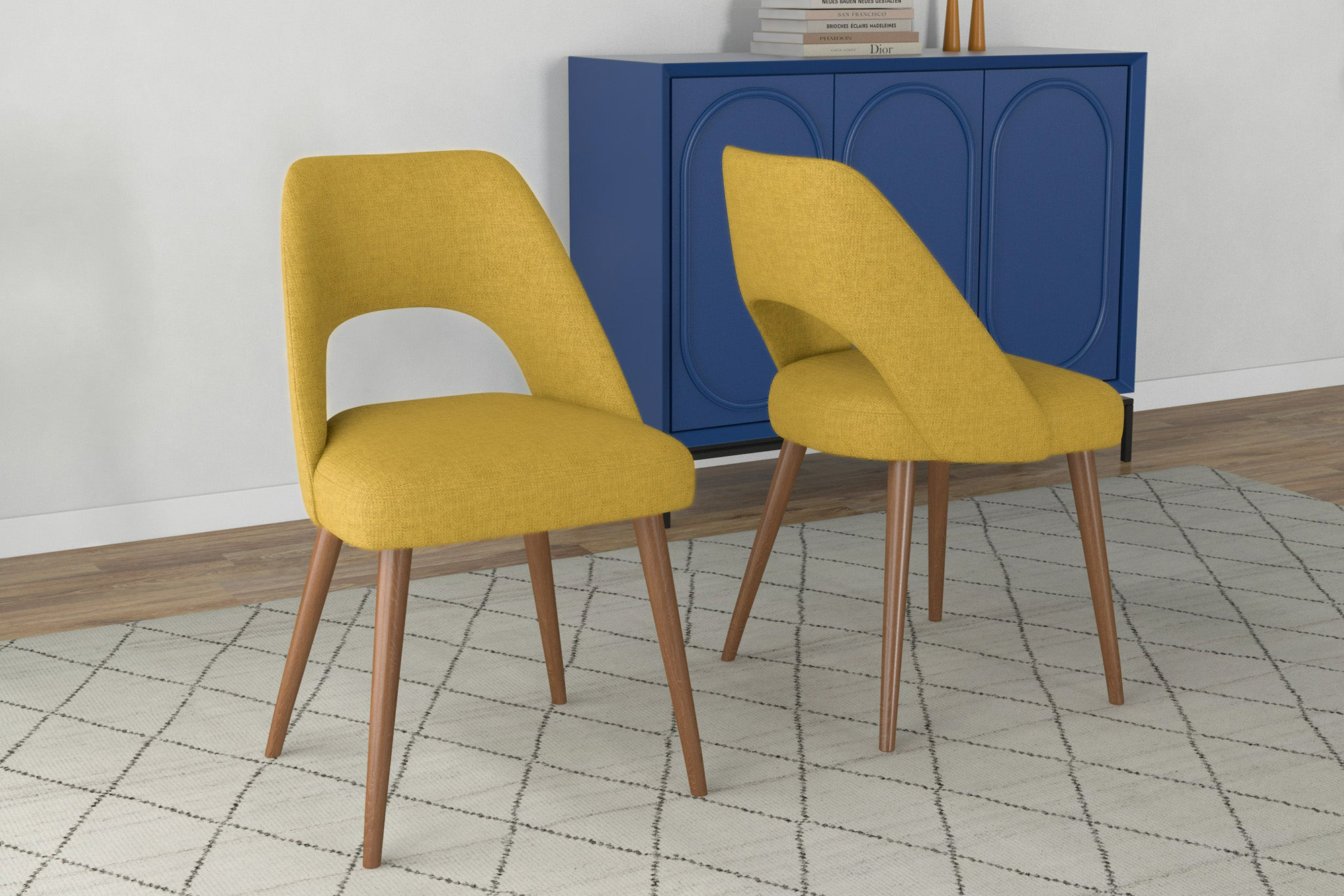 Ashcroft Juliana Mid-Century Modern Fabric Dining Chair (Set Of 2) - Yellow