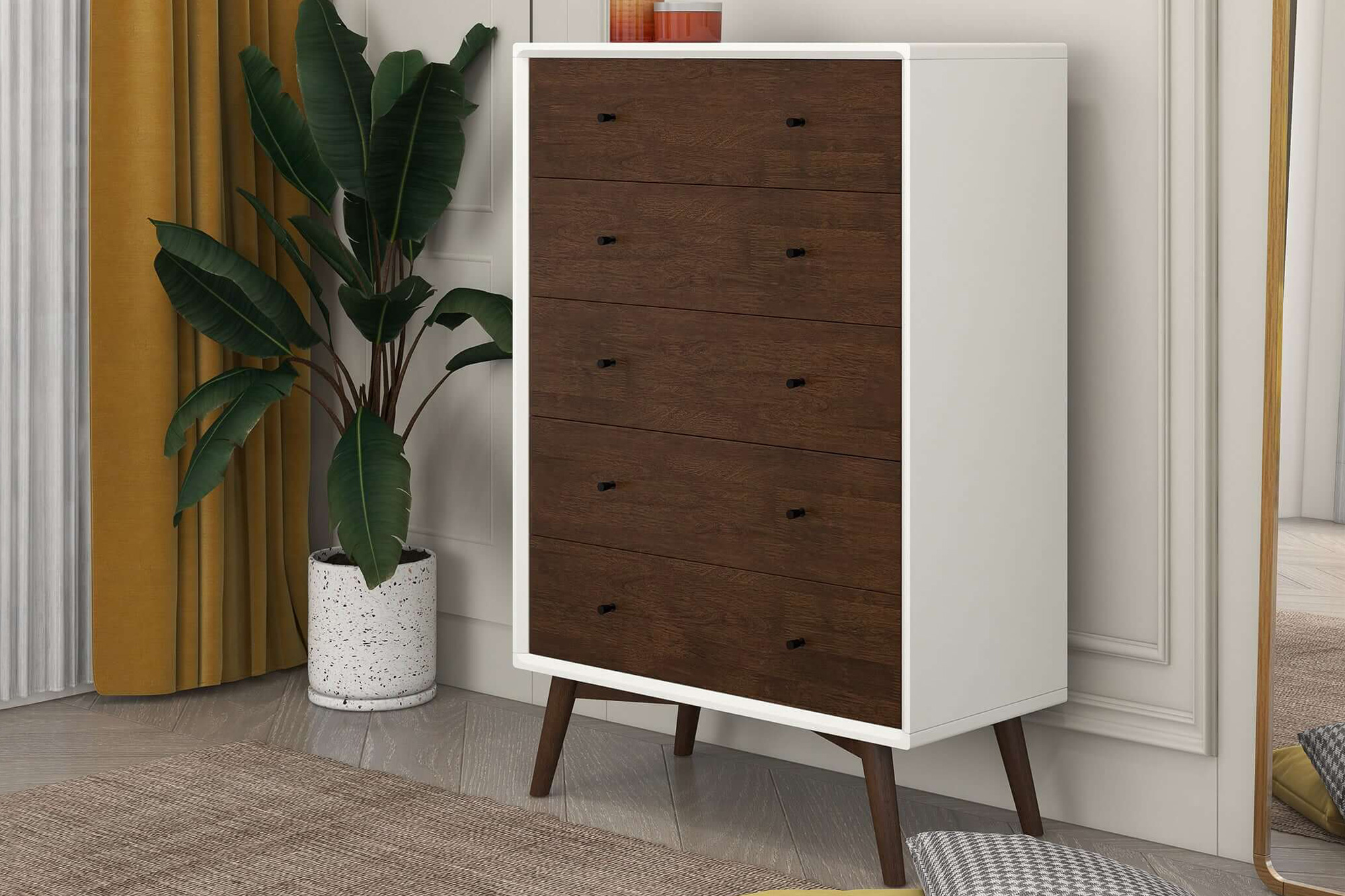 Ashcroft - Caroline Mid-Century Modern Solid Wood Dresser and Style Nightstand