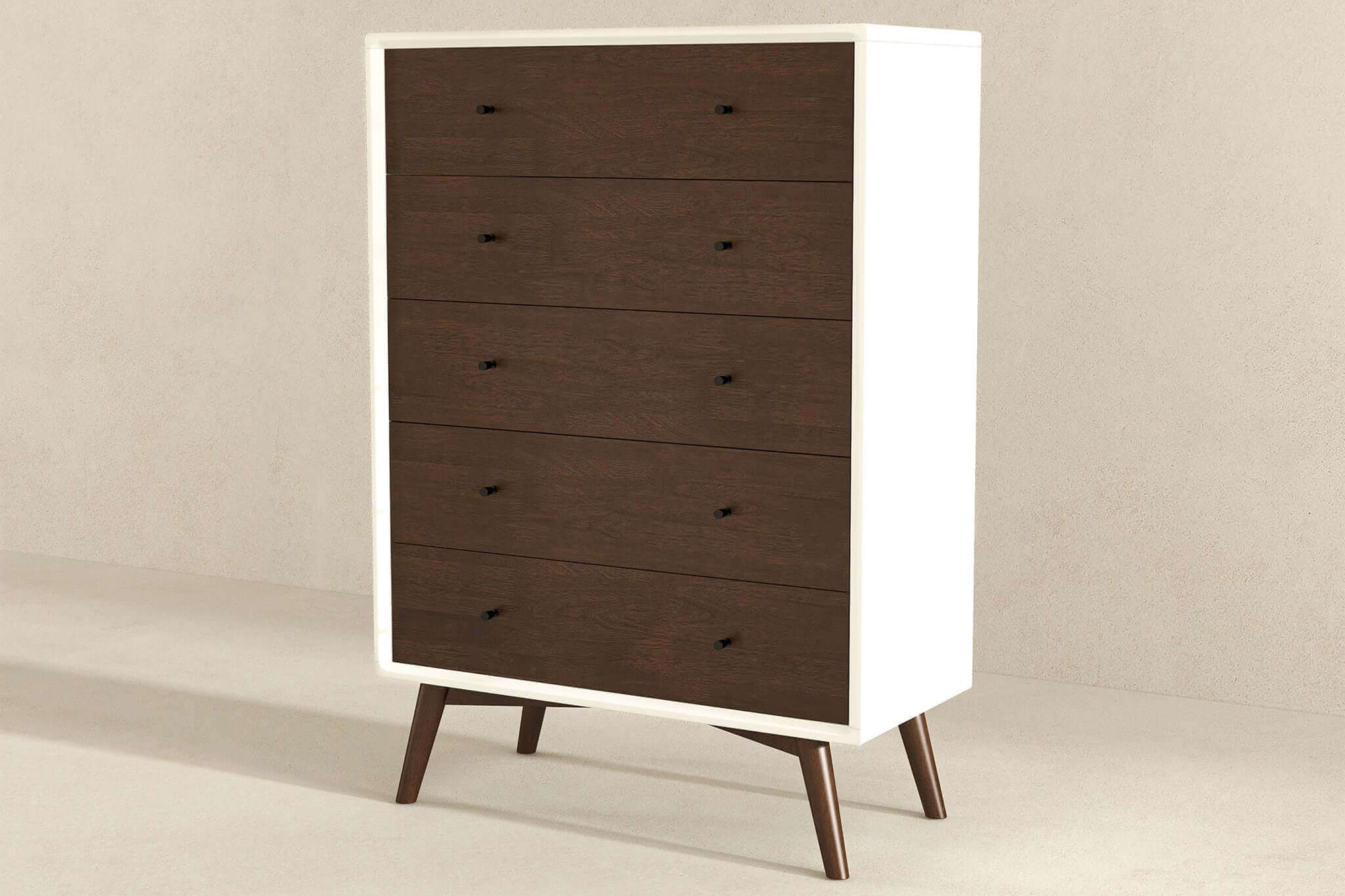 Ashcroft Caroline Mid-Century Modern Solid Wood Dresser with 5 Drawer - White