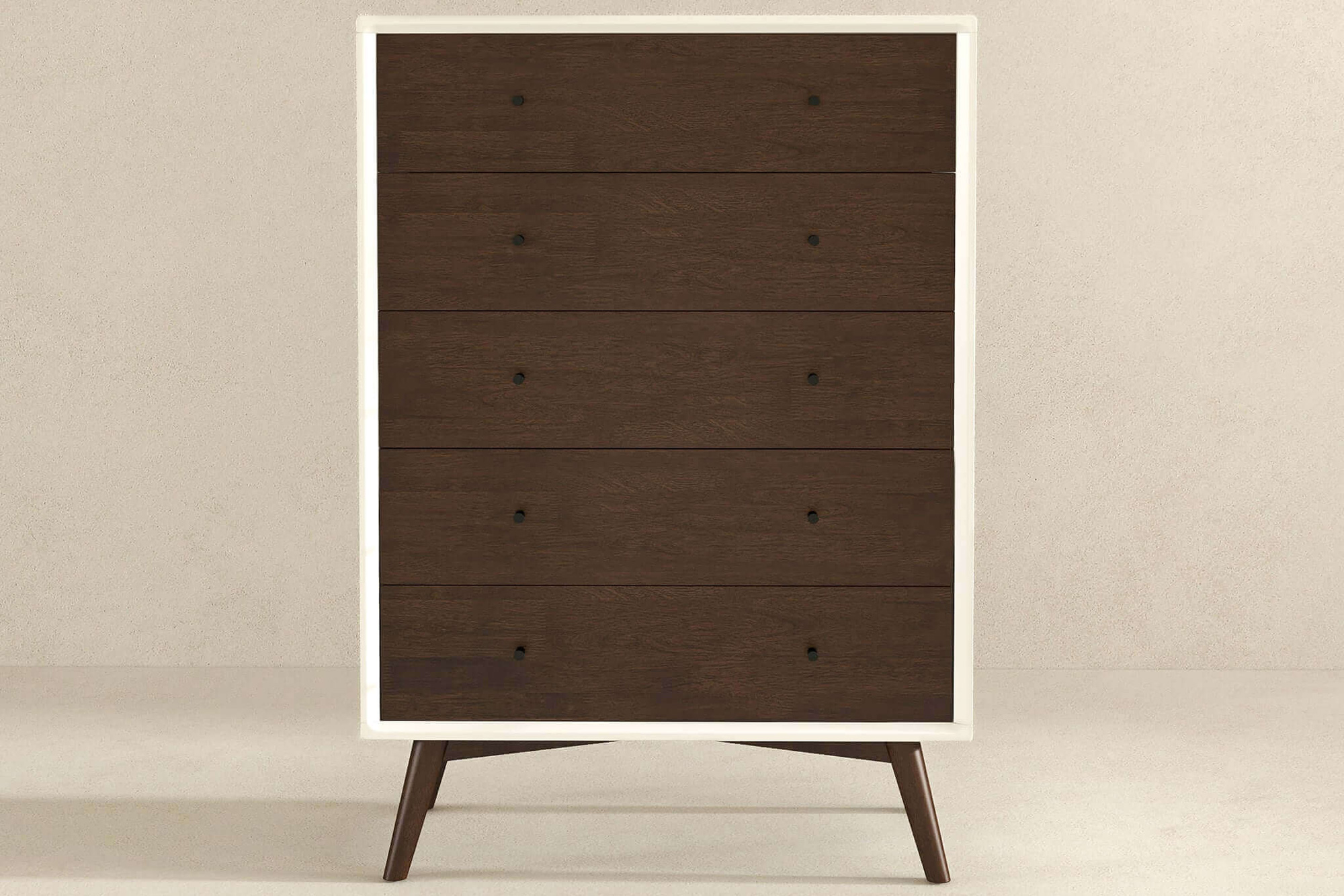 Ashcroft Caroline Mid-Century Modern Solid Wood Dresser with 5 Drawer - White