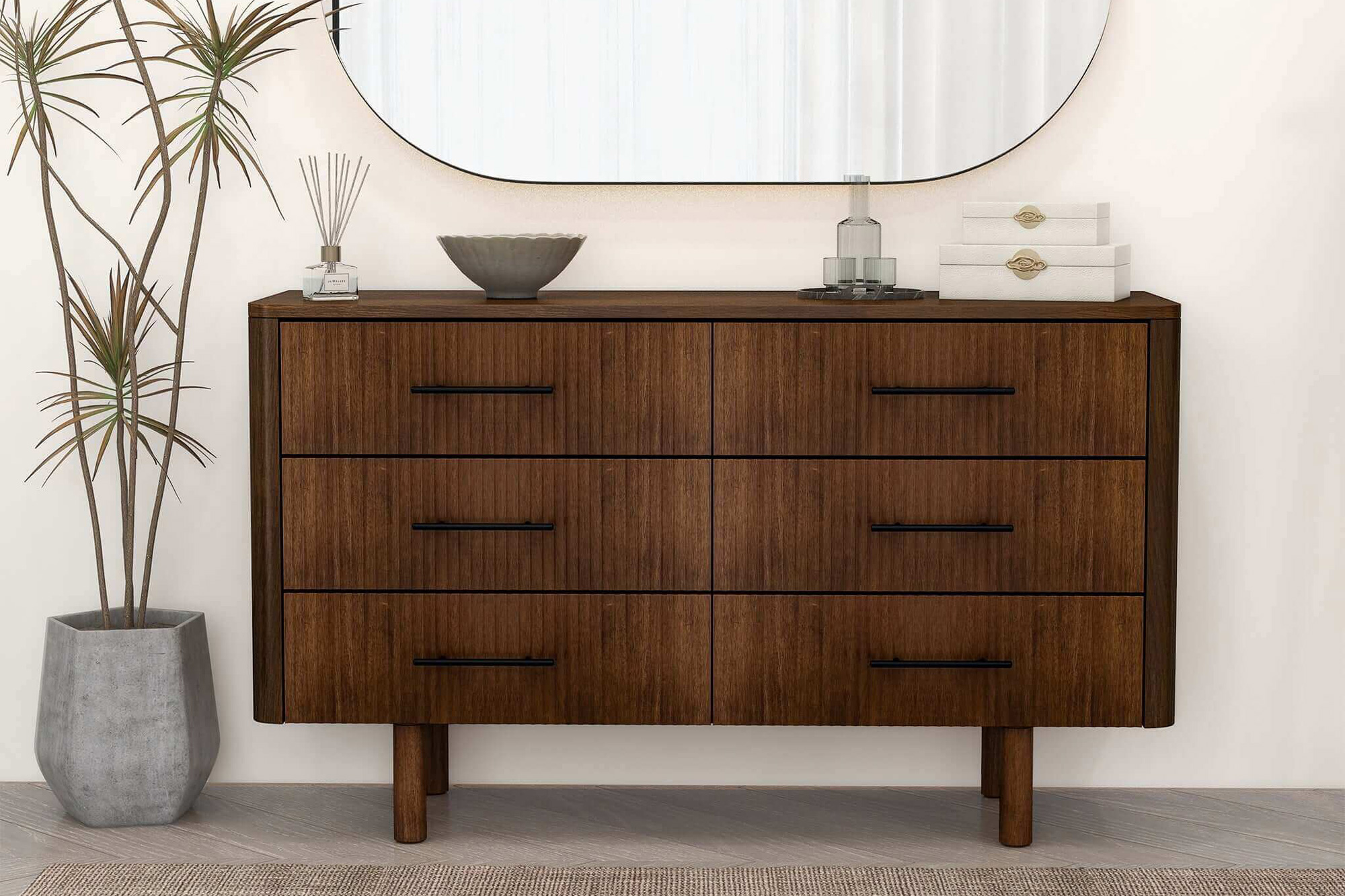 Ashcroft - Logan Mid-Century Modern Walnut Dresser with 6 Drawers