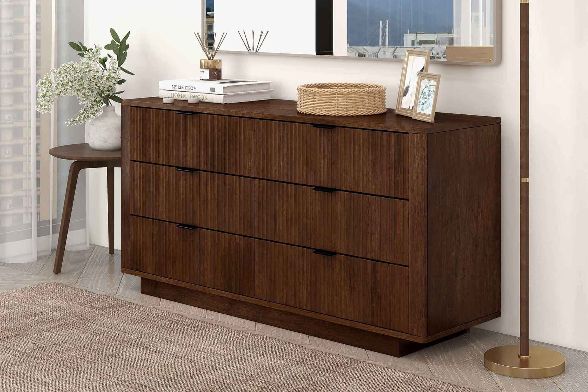 Ashcroft - Lola Mid-Century Modern Walnut Dresser with 6 Drawers in Walnut