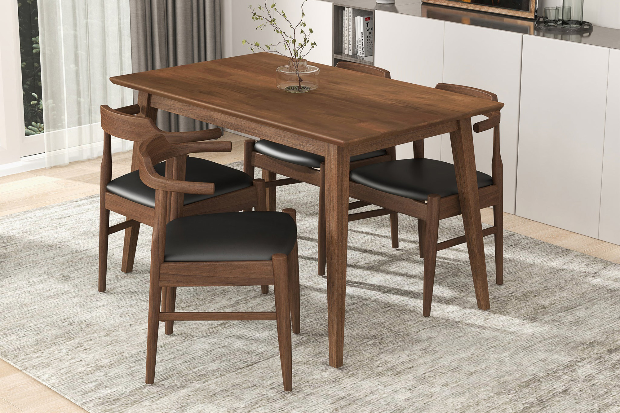 Ashcroft Levi Modern Style Solid Wood Rectangular Dining Kitchen Table - Walnut, 47"