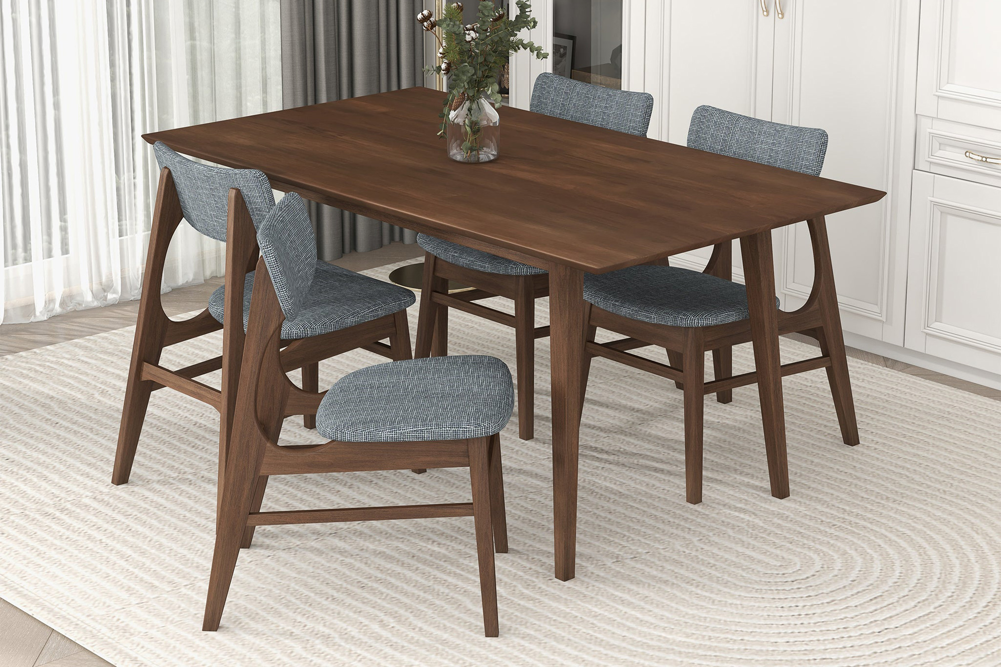 Ashcroft Levi Modern Style Solid Wood Rectangular Dining Kitchen Table - Walnut, 63"