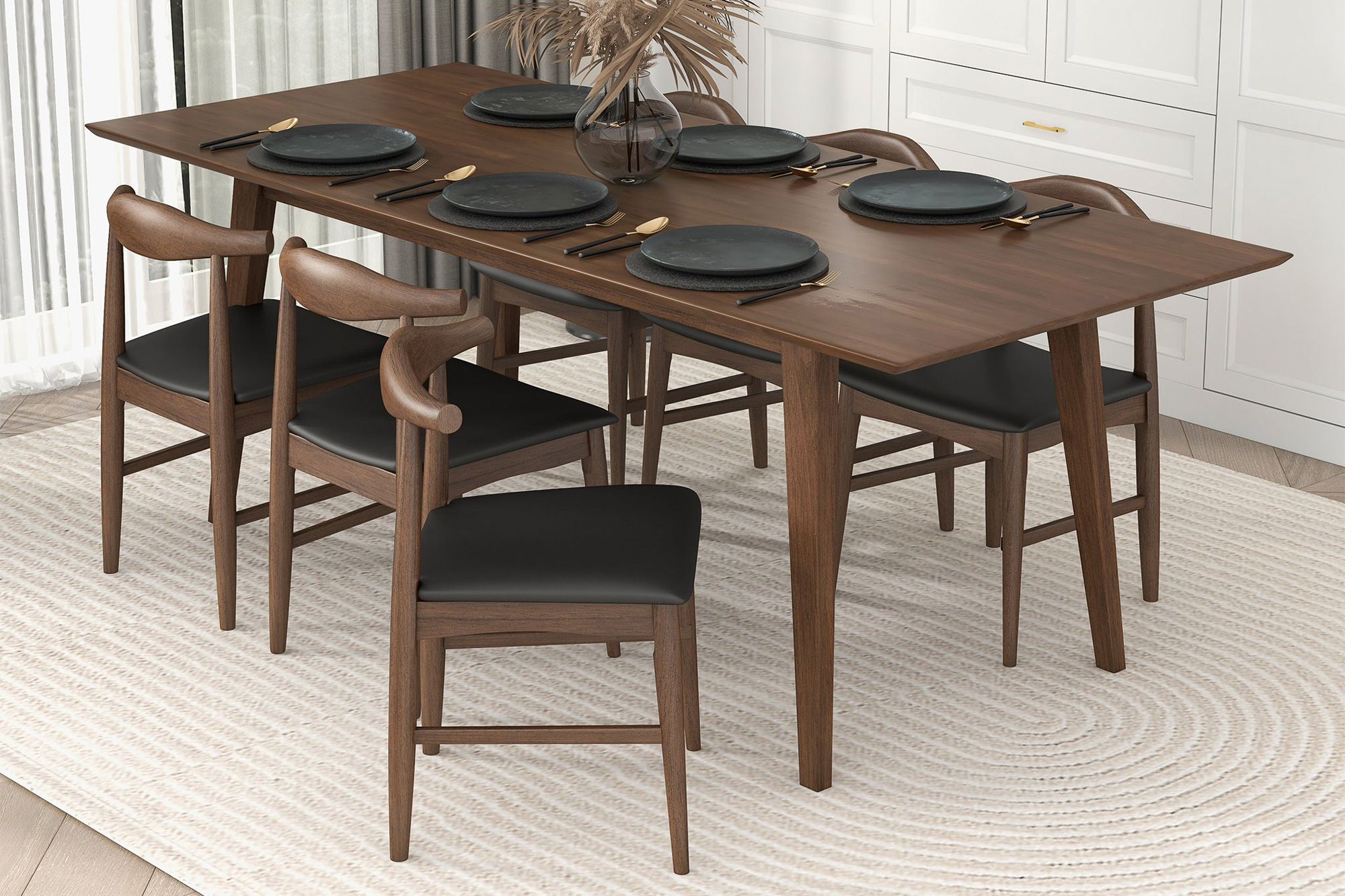 Ashcroft Levi Modern Style Solid Wood Rectangular Dining Kitchen Table - Walnut, 86"