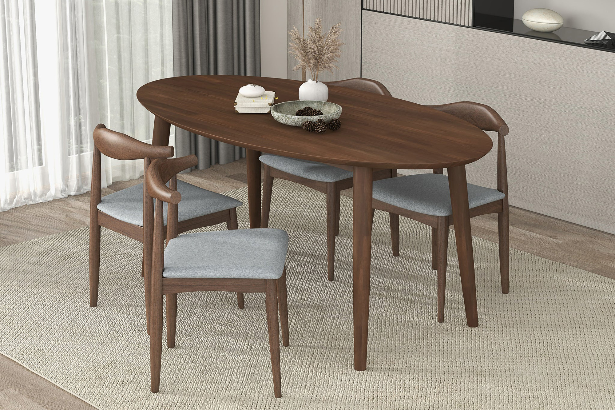 Ashcroft - Ada Mid-Century Modern Style Solid Wood Walnut Oval Dining Table