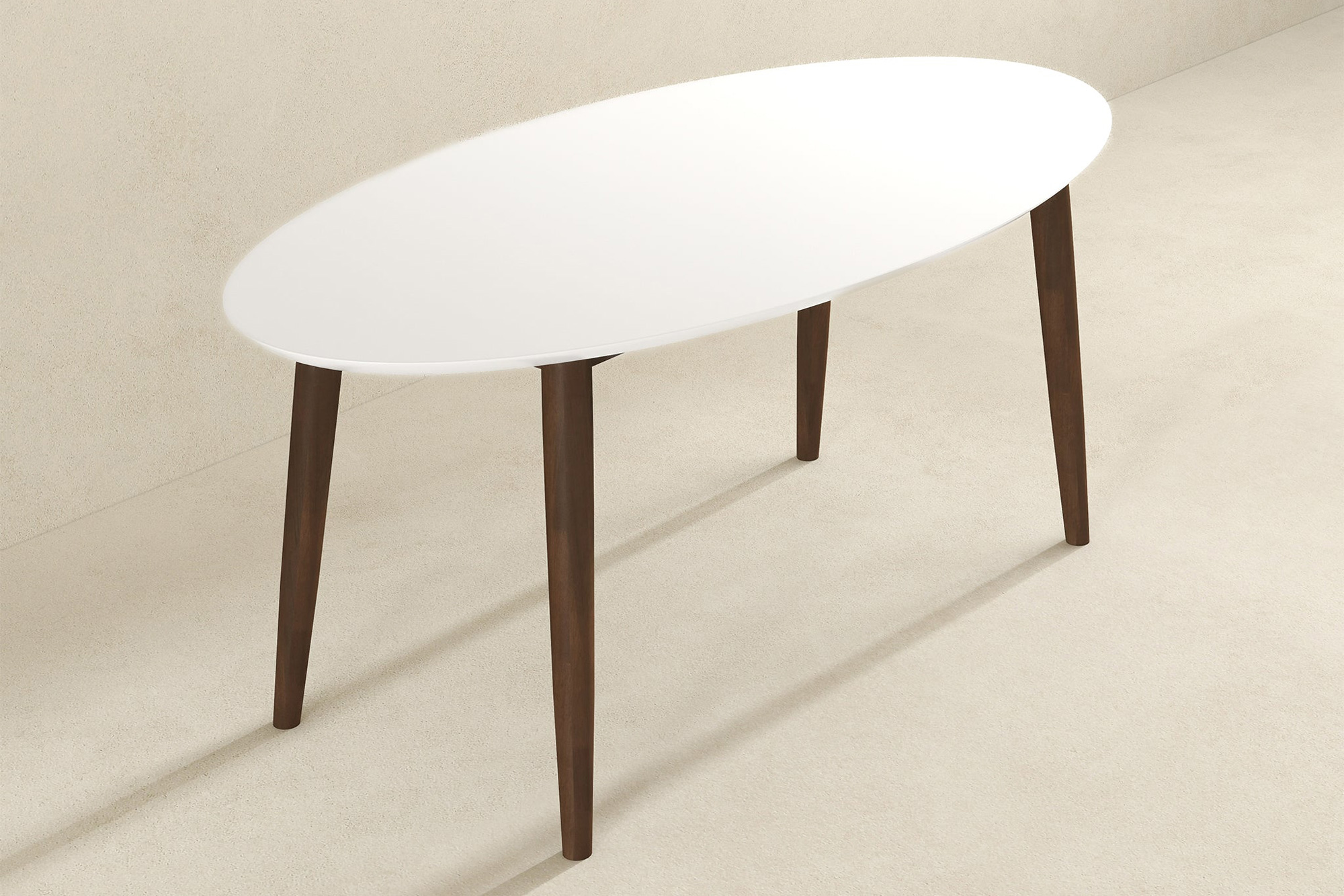 Ashcroft Ada Mid-Century Modern Style Solid Wood Walnut Oval Dining Table - White