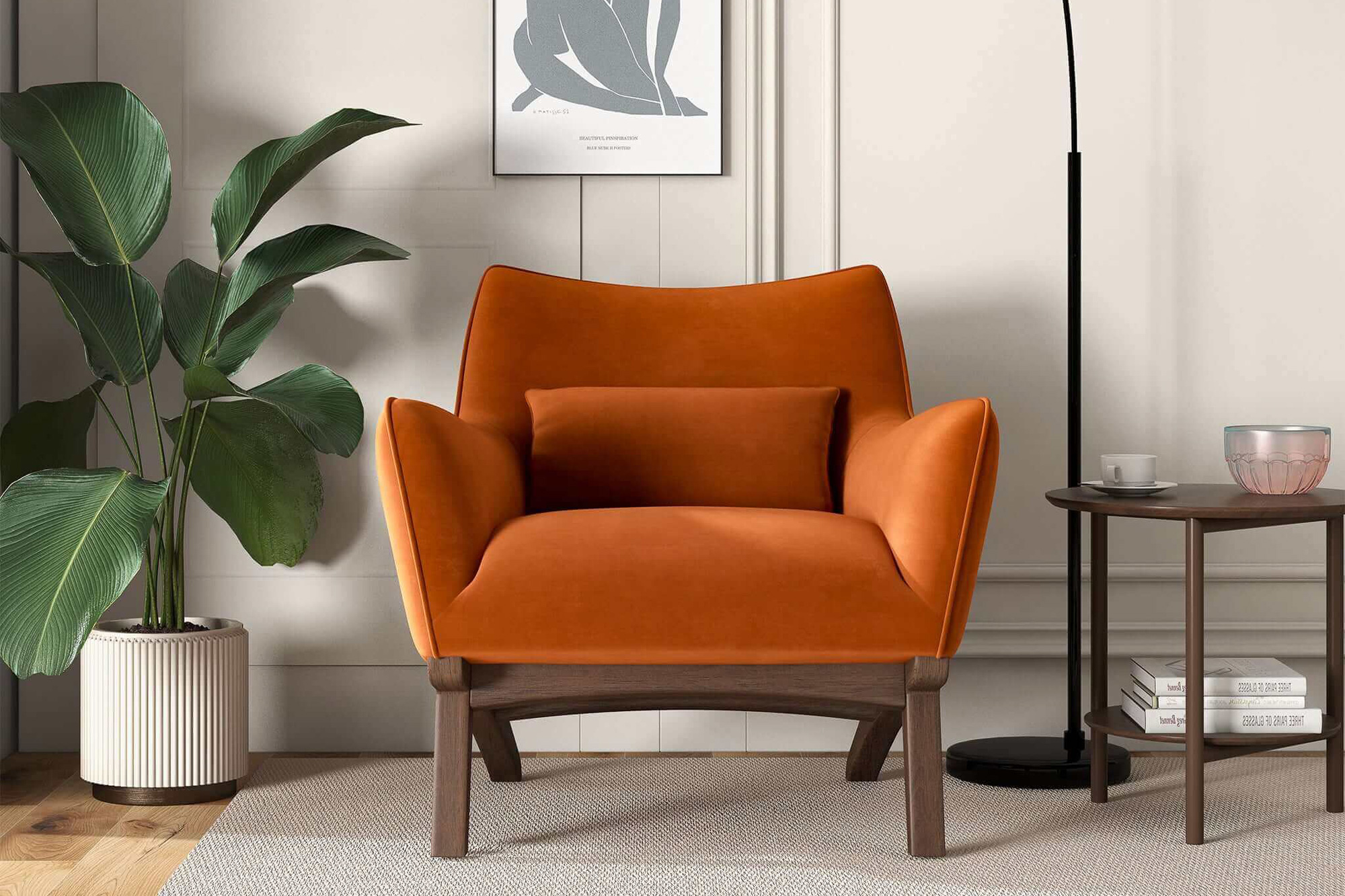 Ashcroft™ Brayden Mid-Century Modern Velvet Armchair - Burnt Orange