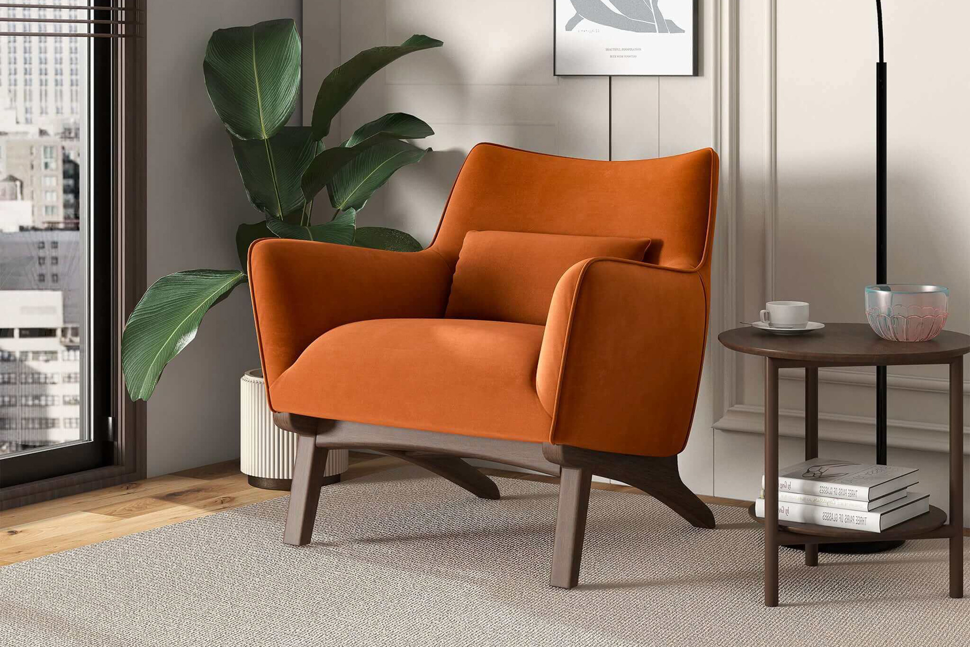 Ashcroft™ Brayden Mid-Century Modern Velvet Armchair - Burnt Orange