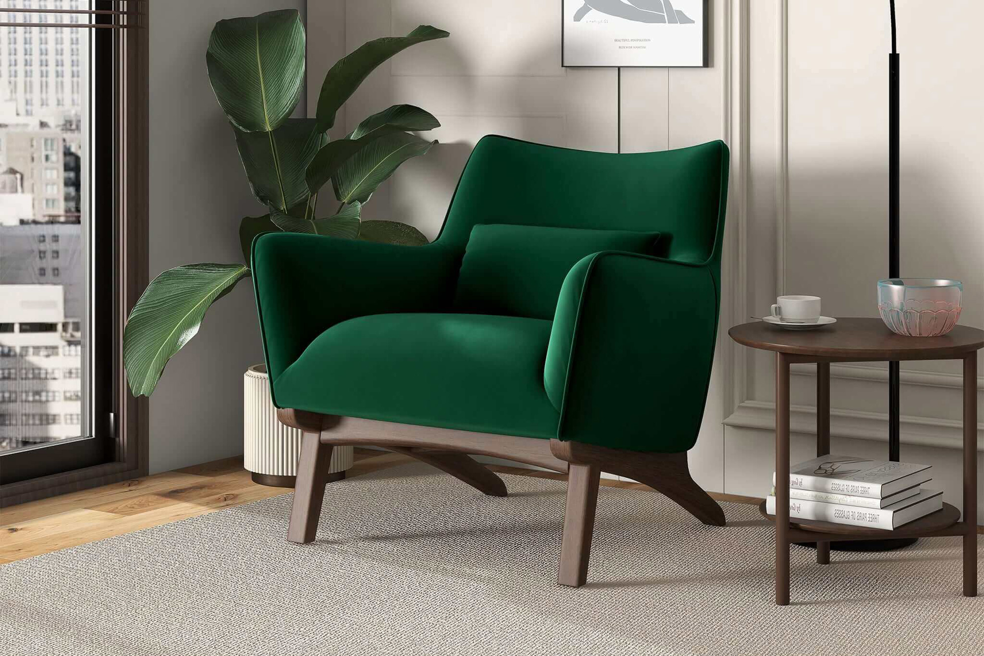 Ashcroft™ Brayden Mid-Century Modern Velvet Armchair - Dark Green