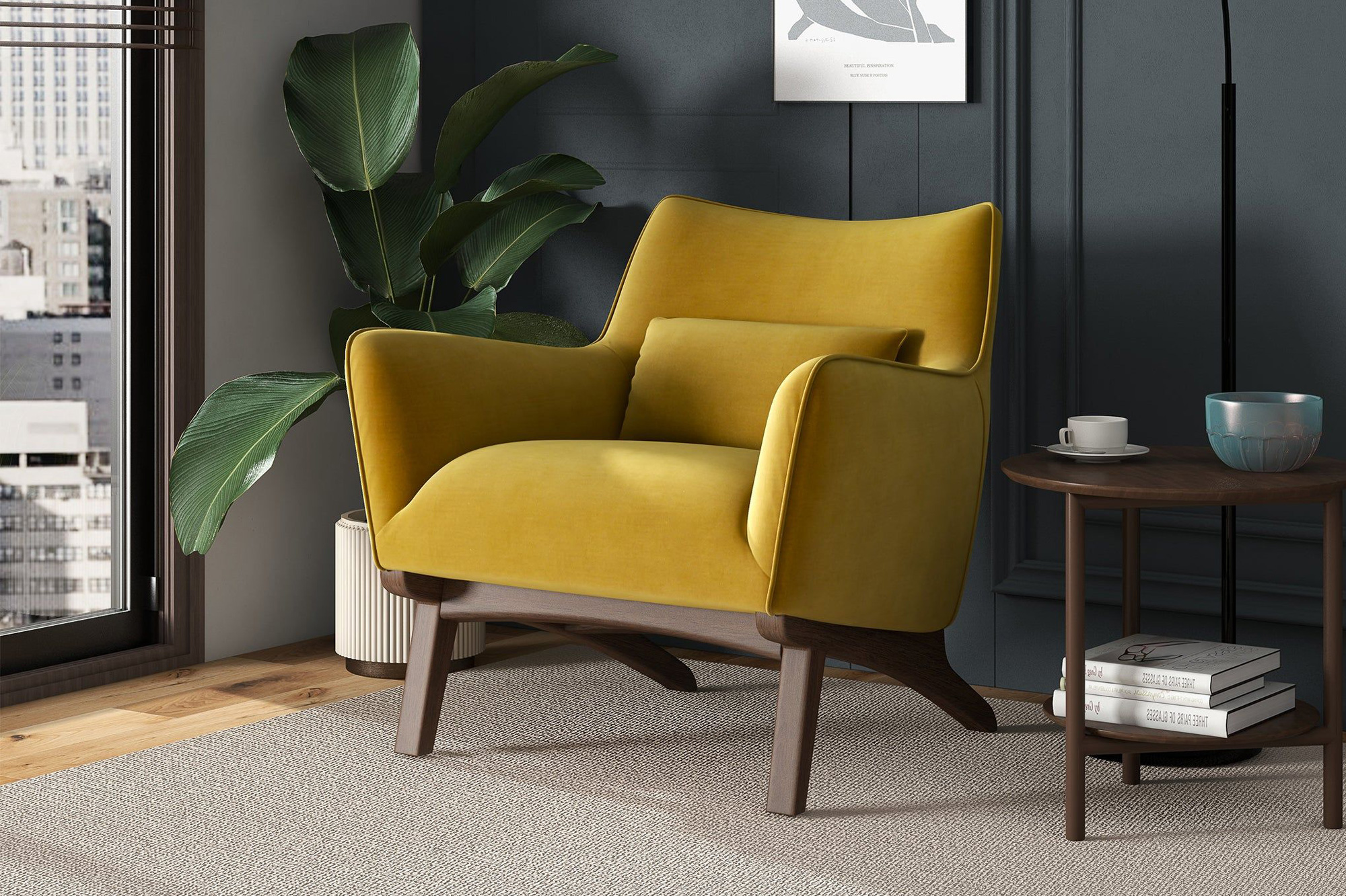 Ashcroft™ Brayden Mid-Century Modern Velvet Armchair - Gold