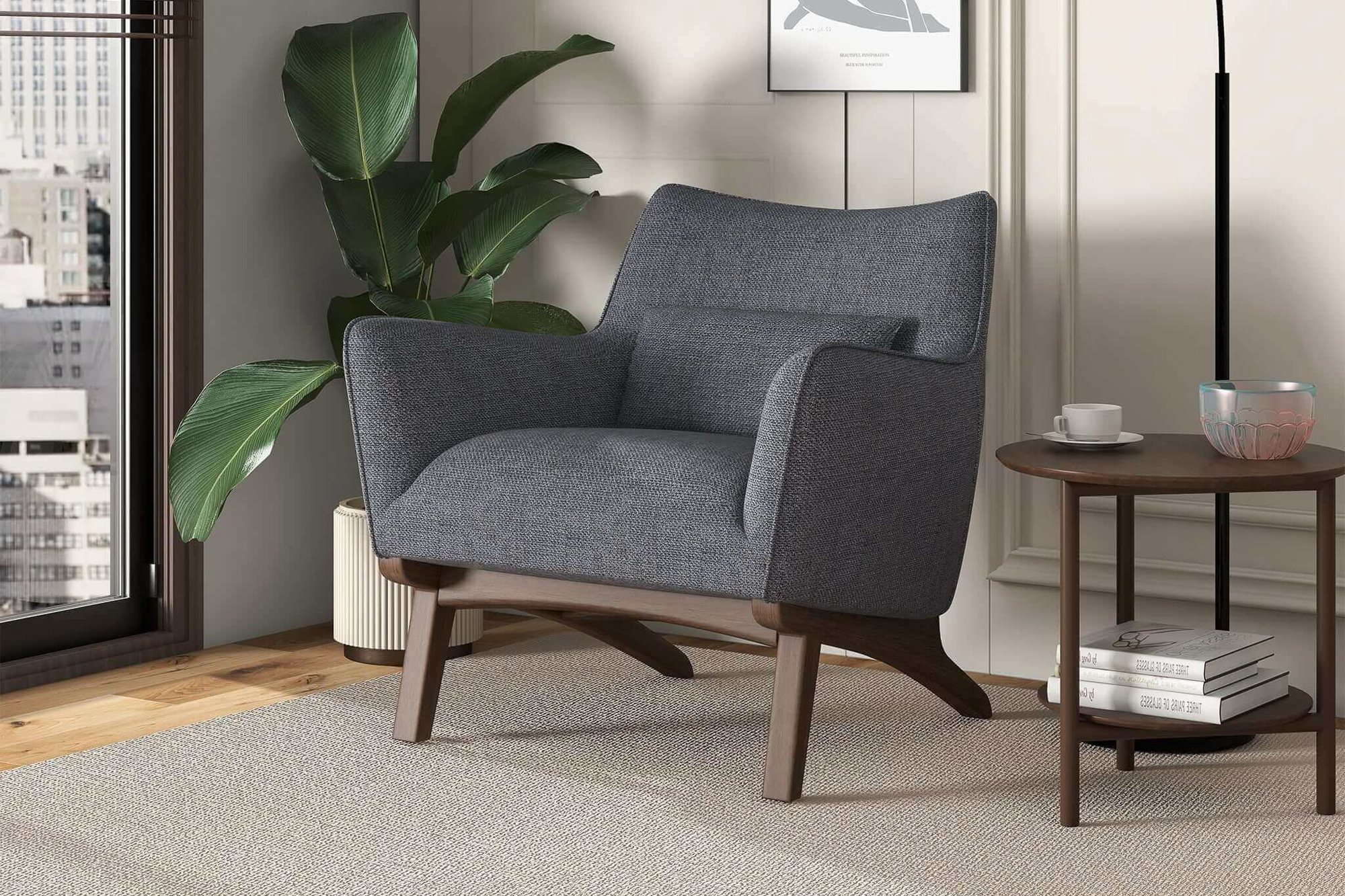 Ashcroft™ Brayden Mid-Century Modern Linen Armchair - Seaside Gray