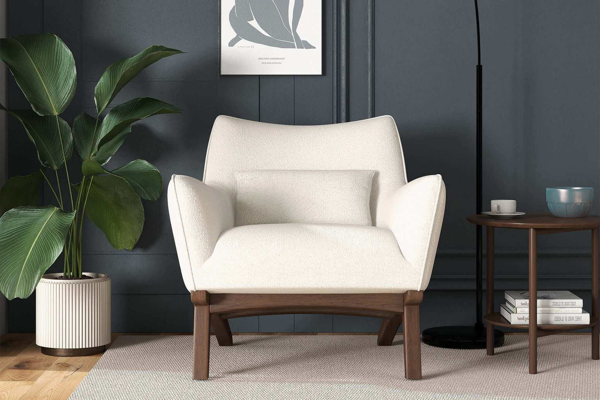 Ashcroft™ Brayden Mid-Century Modern Boucle Armchair - Beige