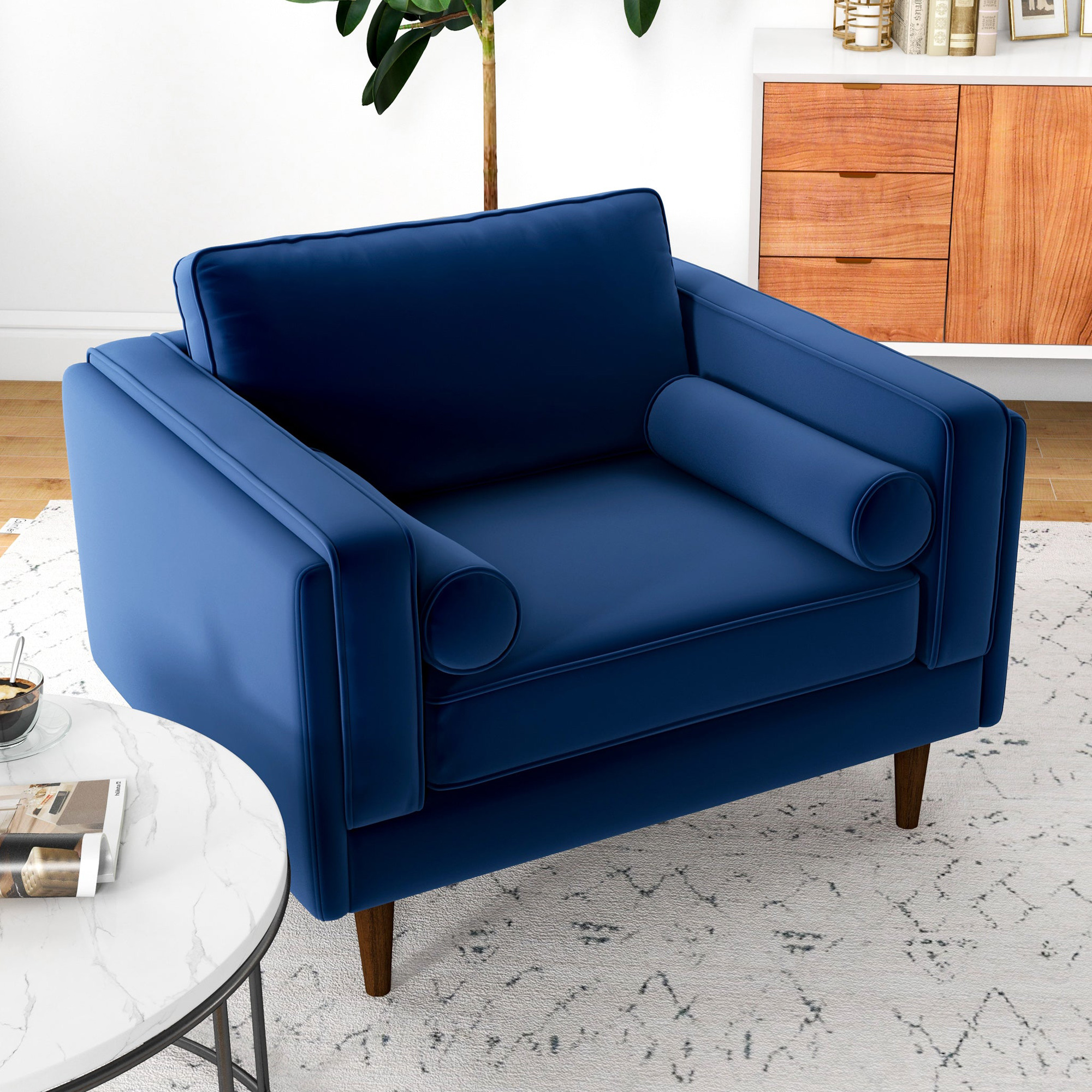 Ashcroft™ Amber Velvet Lounge Chair - Navy Blue