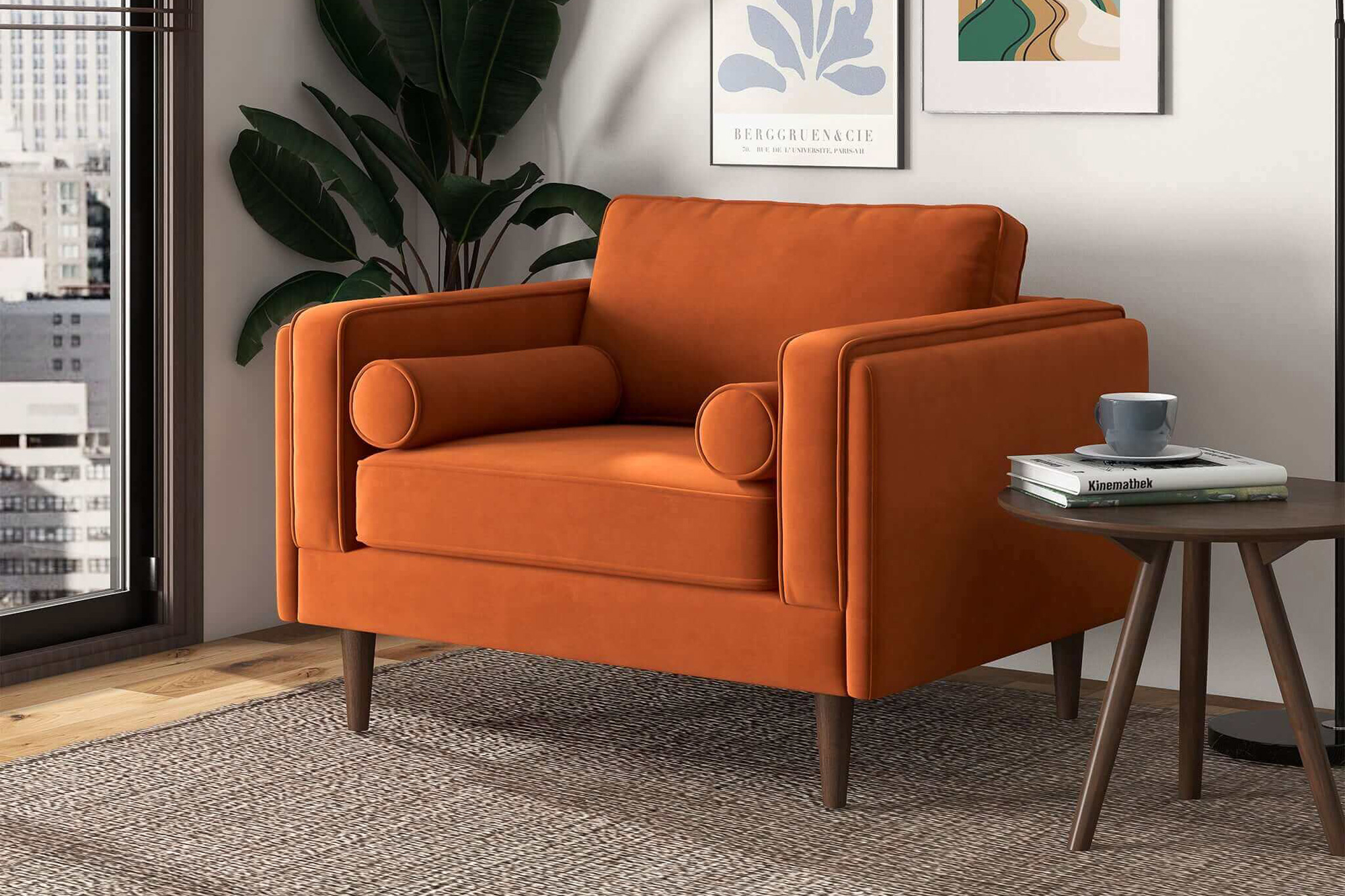 Ashcroft™ Amber Velvet Lounge Chair - Burnt Orange