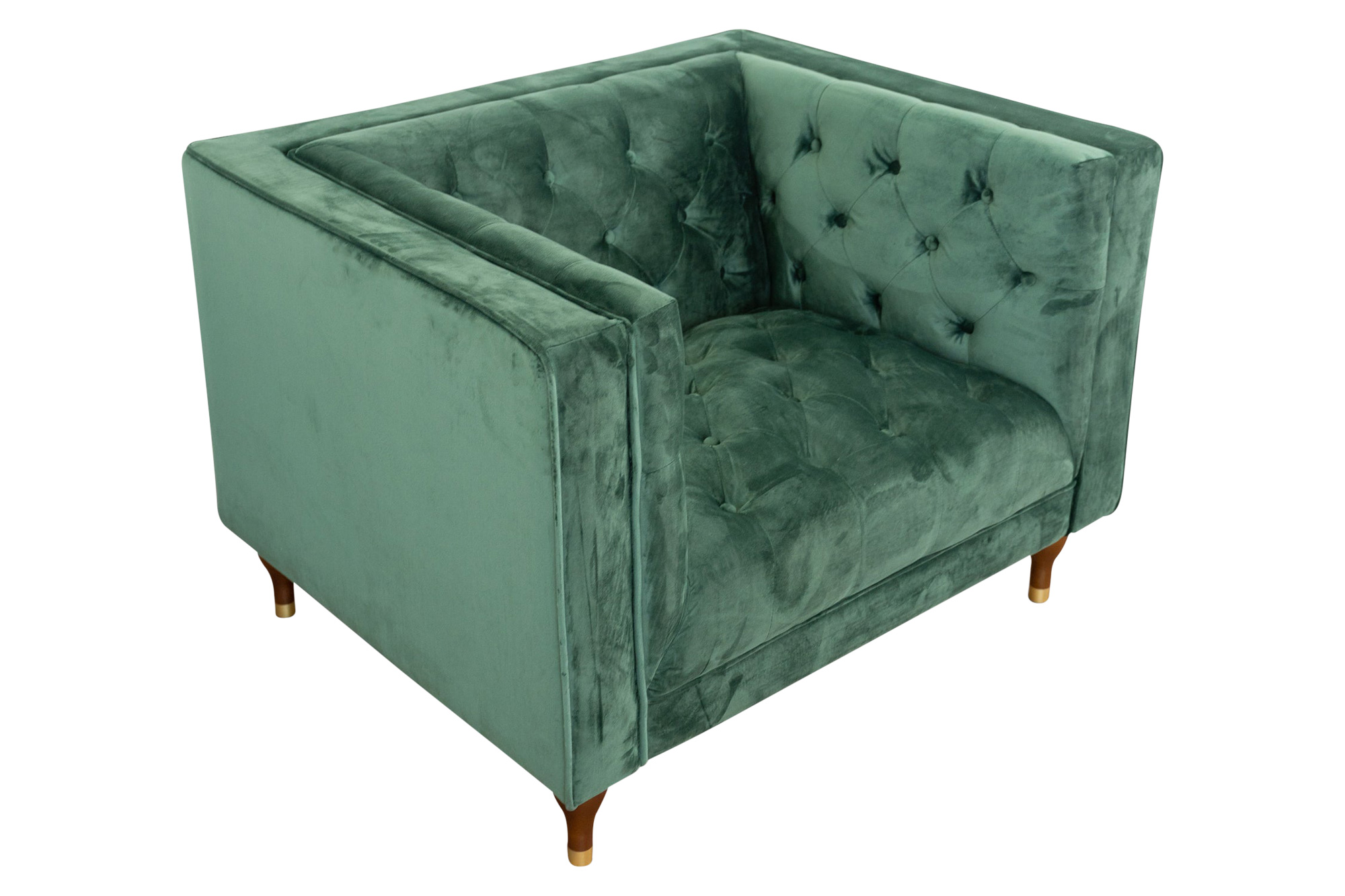 Ashcroft - Evelyn Tufted Back Velvet Lounge Chair in Green