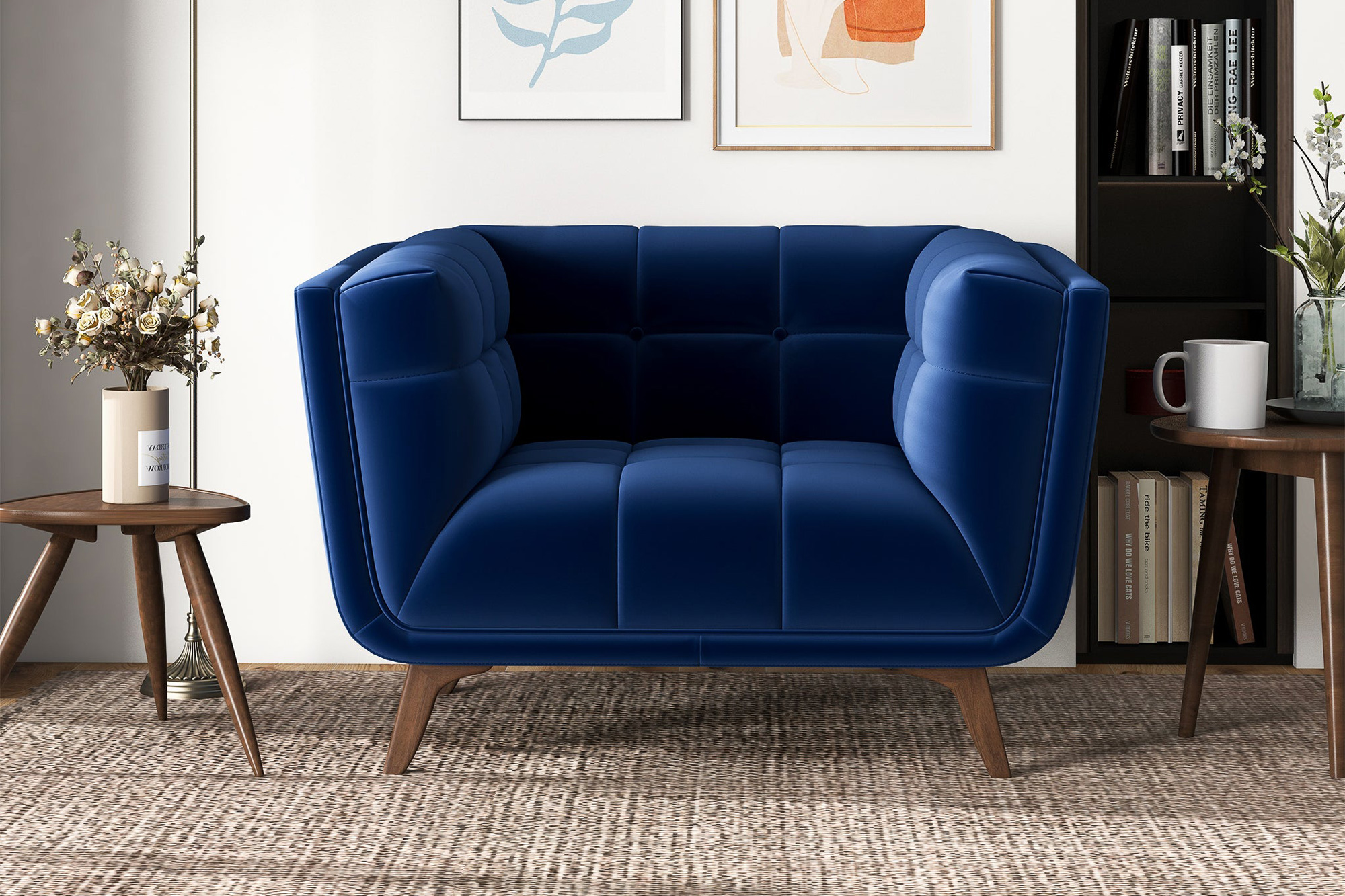 Ashcroft™ Addison Mid-Century Modern Velvet Lounge Chair - Dark Blue