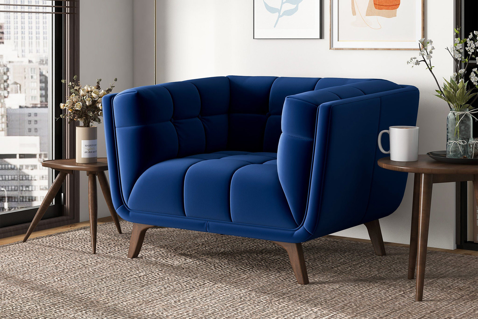 Ashcroft™ Addison Mid-Century Modern Velvet Lounge Chair - Dark Blue